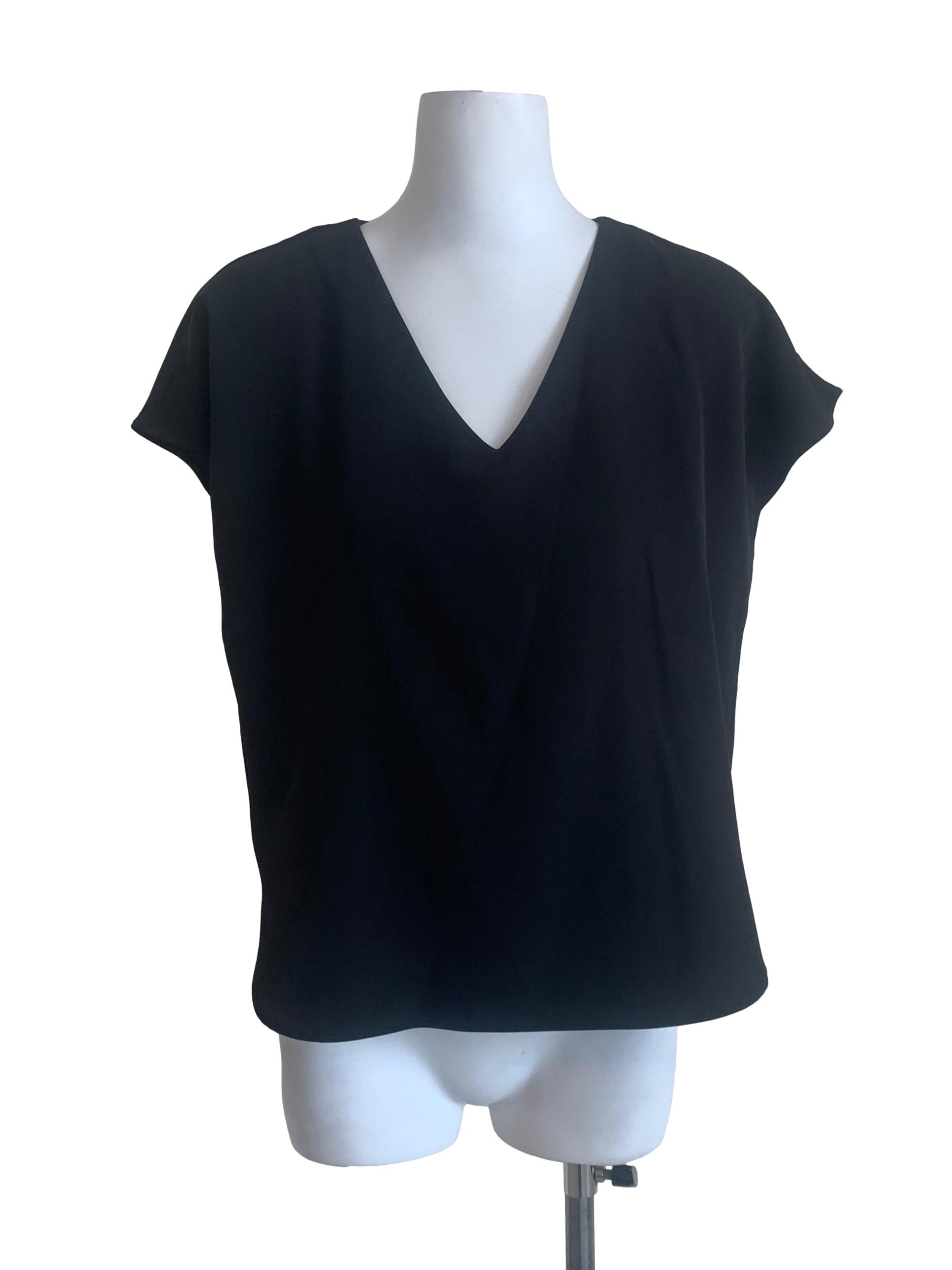 Sable Black Deep V Neck Top