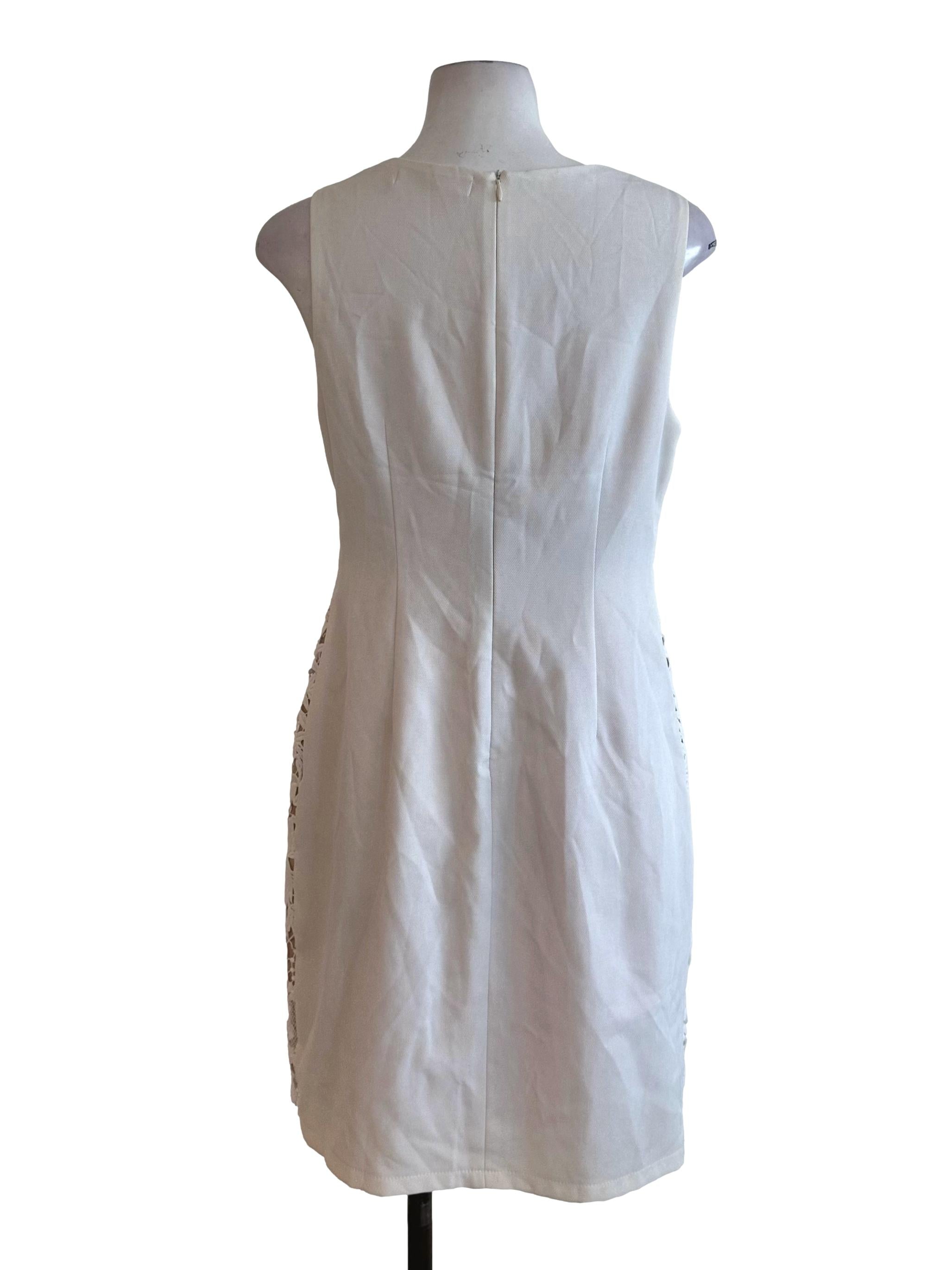 White Beige Lace Round Neck Dress