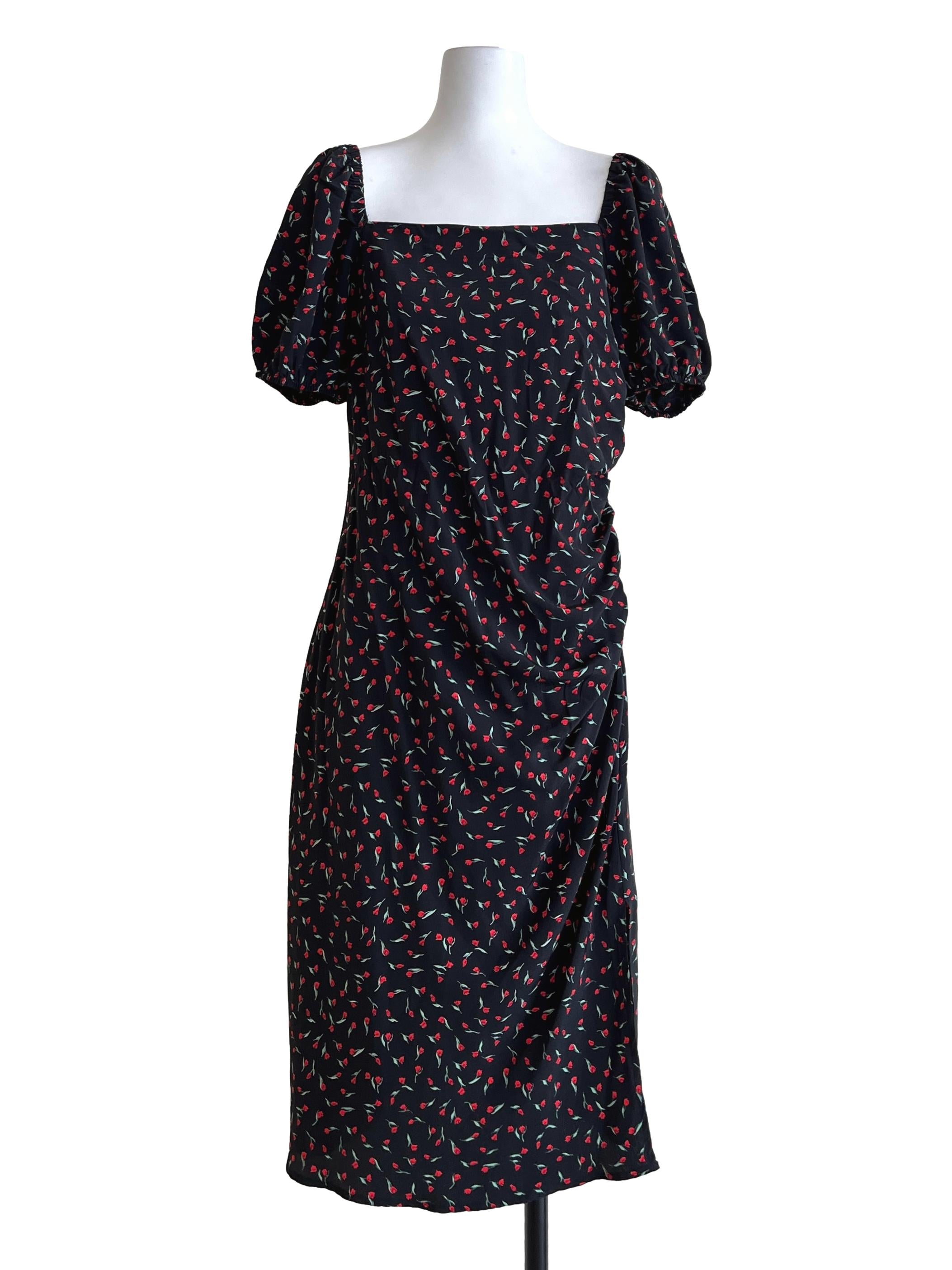 Jet Black Square Puff Sleeve Dress