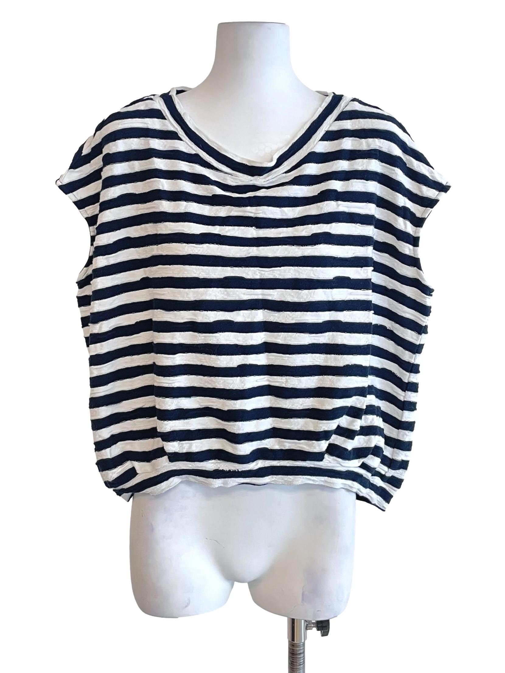 White & Dark Navy Stripes Wide Knit Top