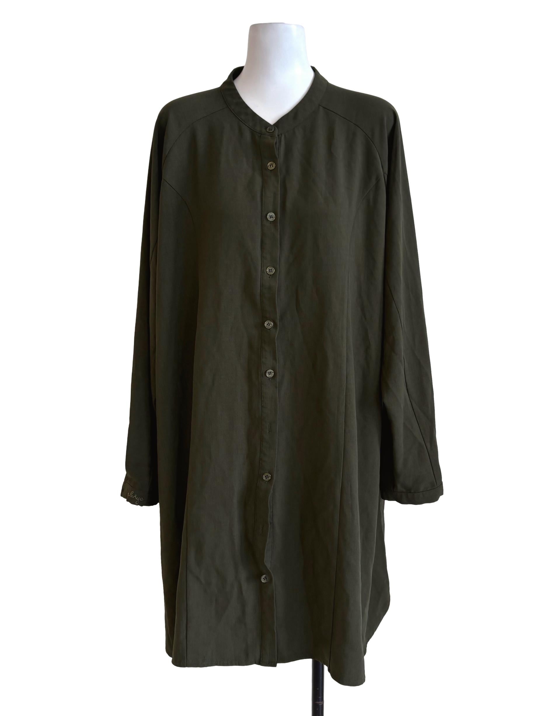 Seaweed Green Buttoned Straight Dress