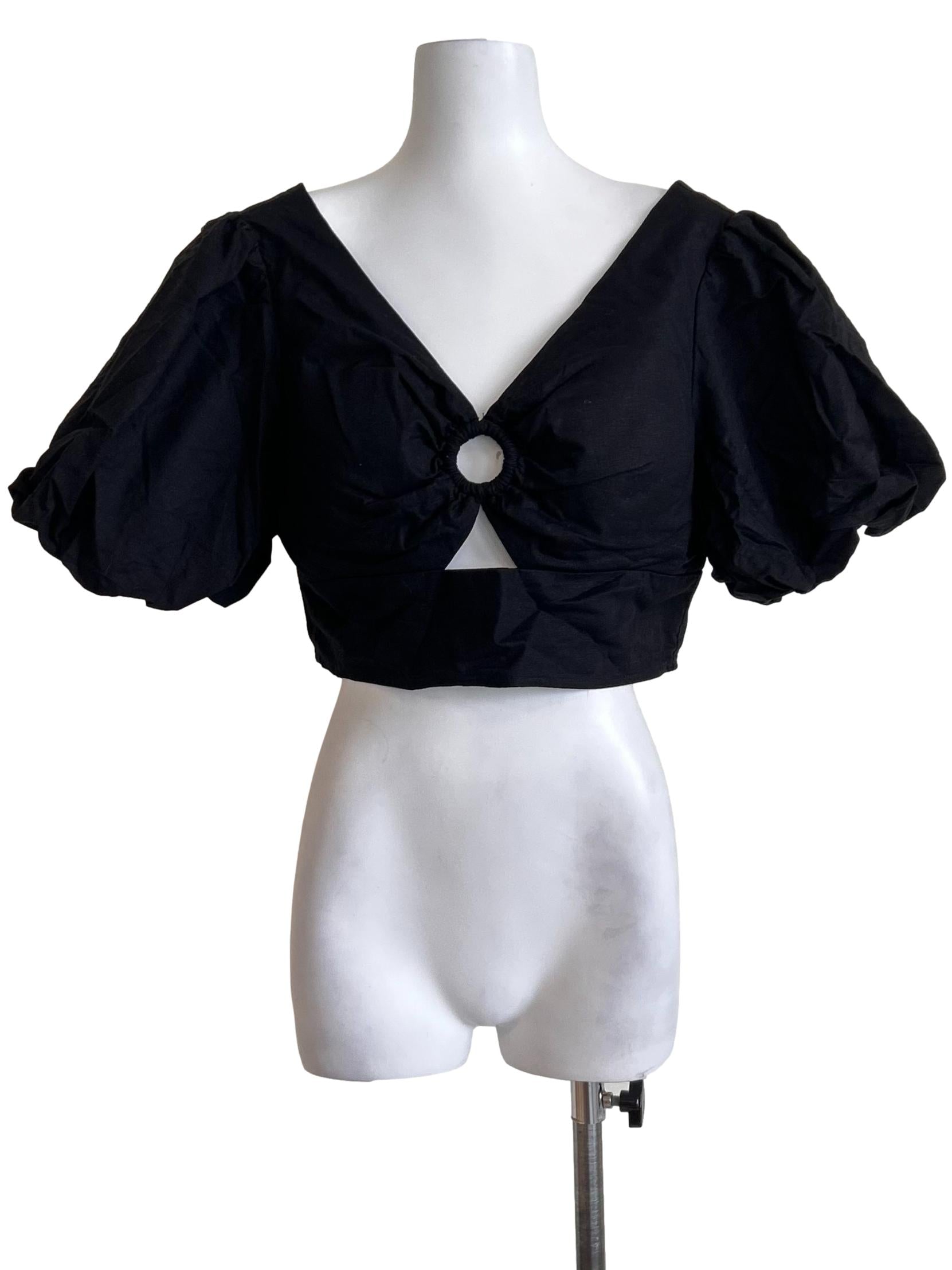 Black V-Necked Cropped Keyhole Top