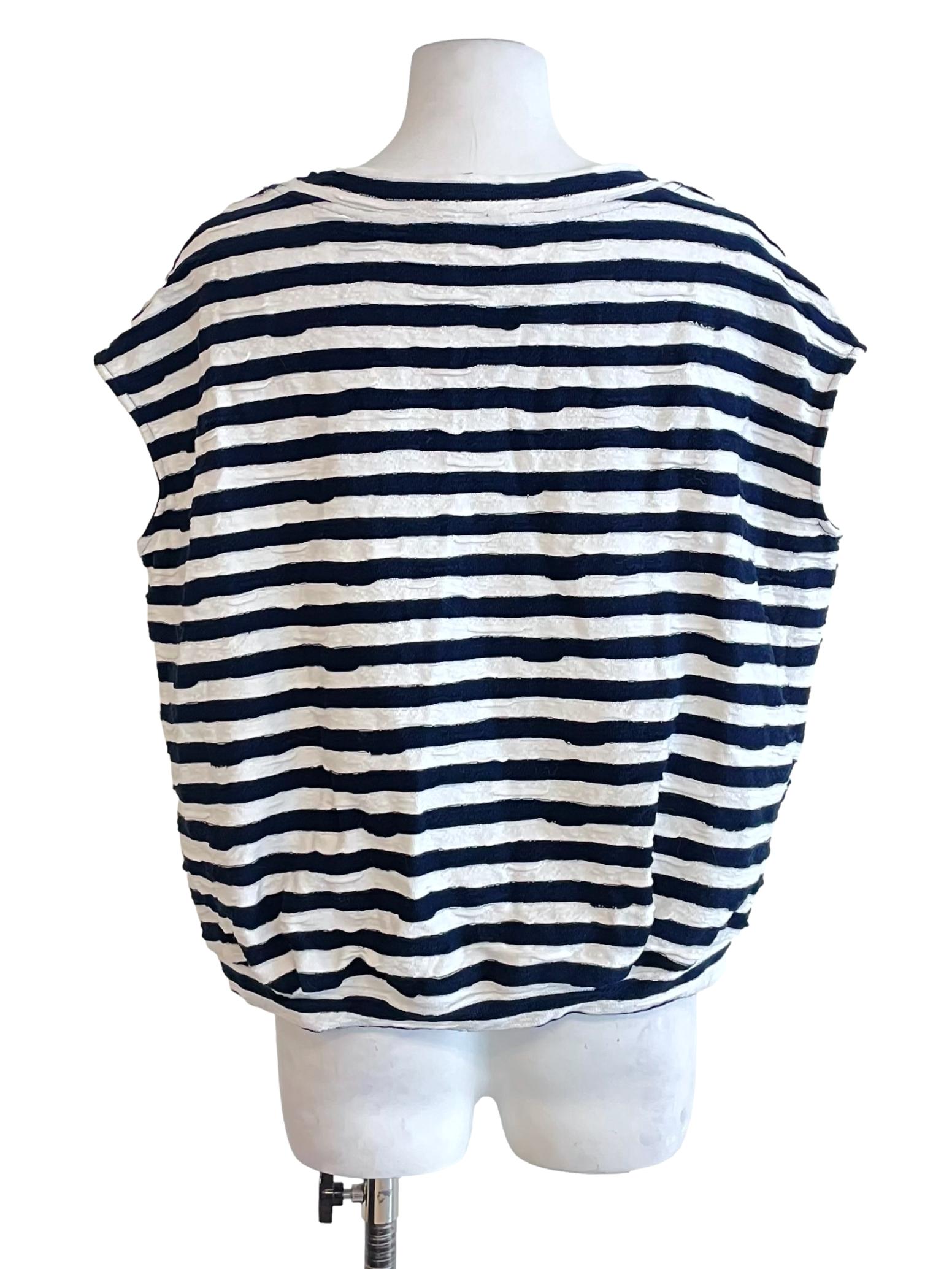 White & Dark Navy Stripes Wide Knit Top