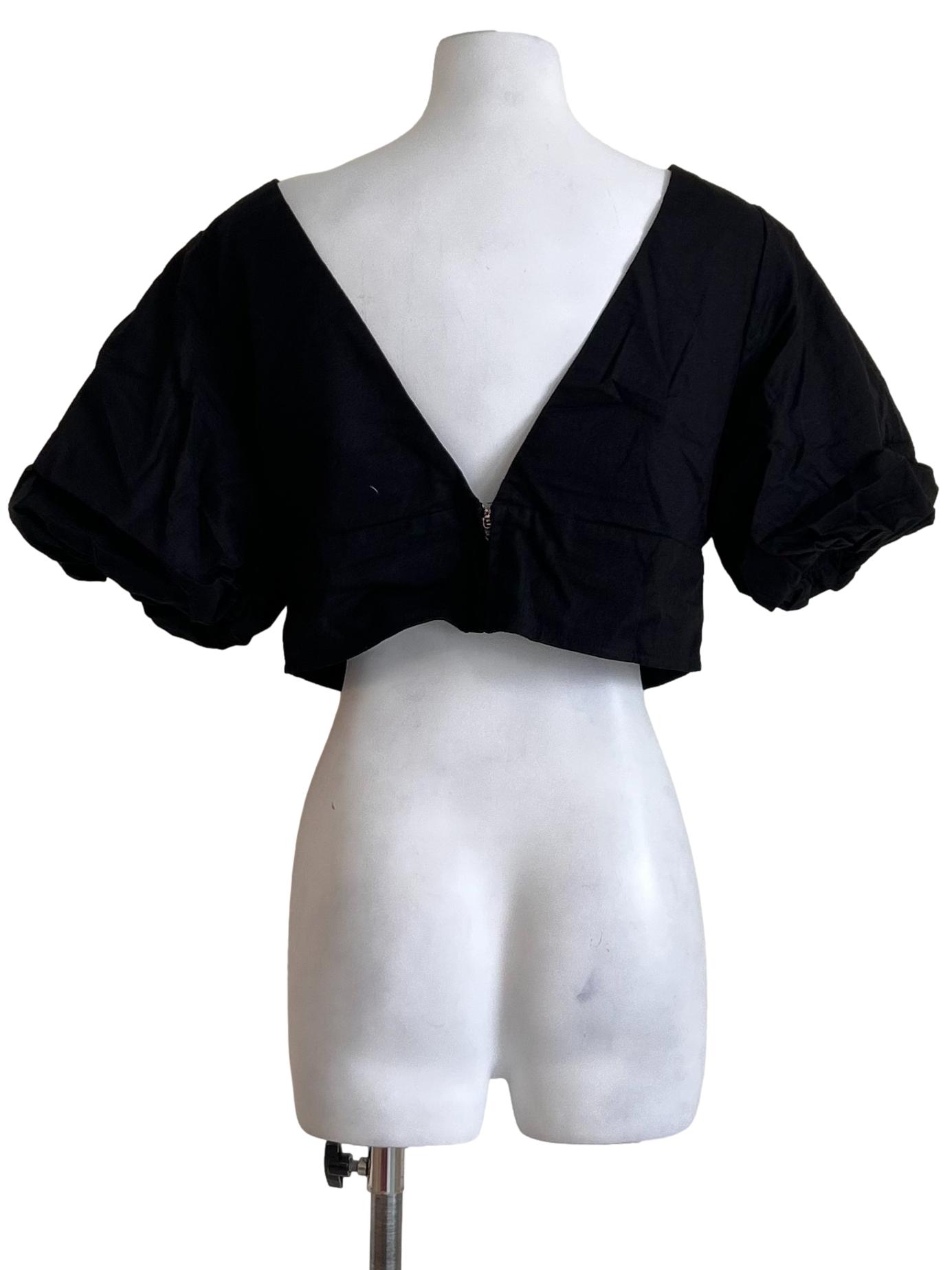 Black V-Necked Cropped Keyhole Top