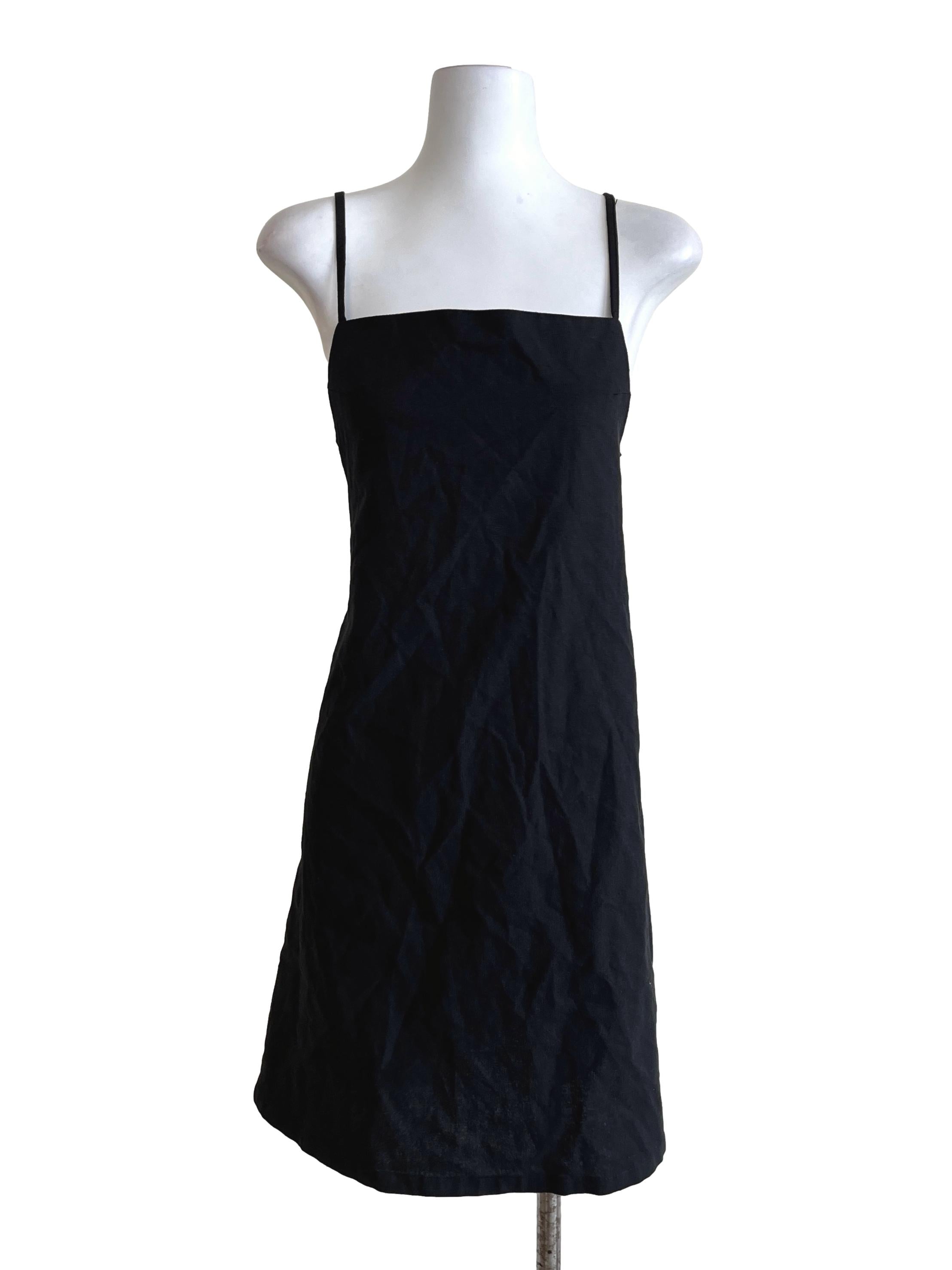 Ink Black Spaghetti Strap A-Line Dress