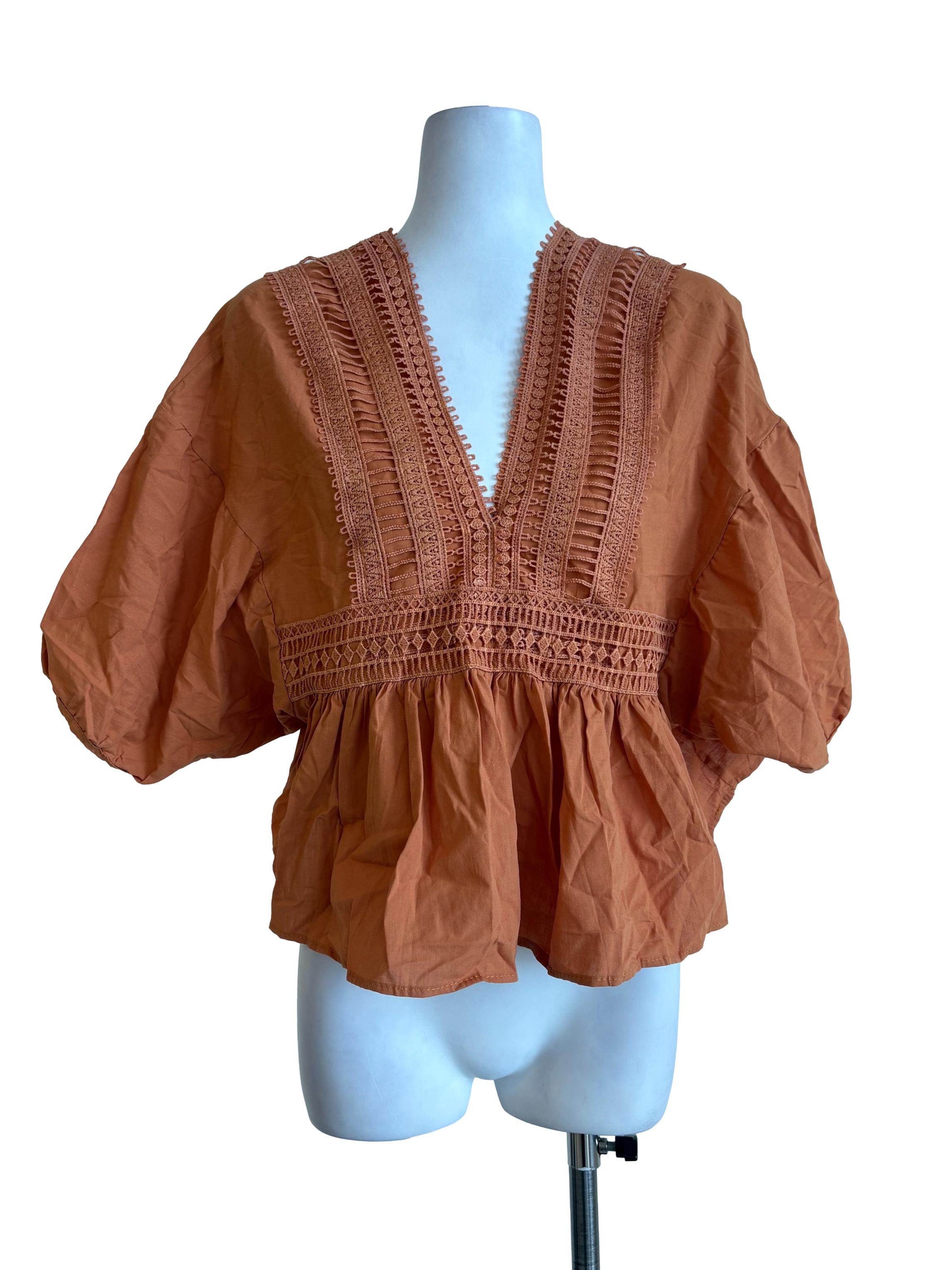 Apricot Lace Peplum Top