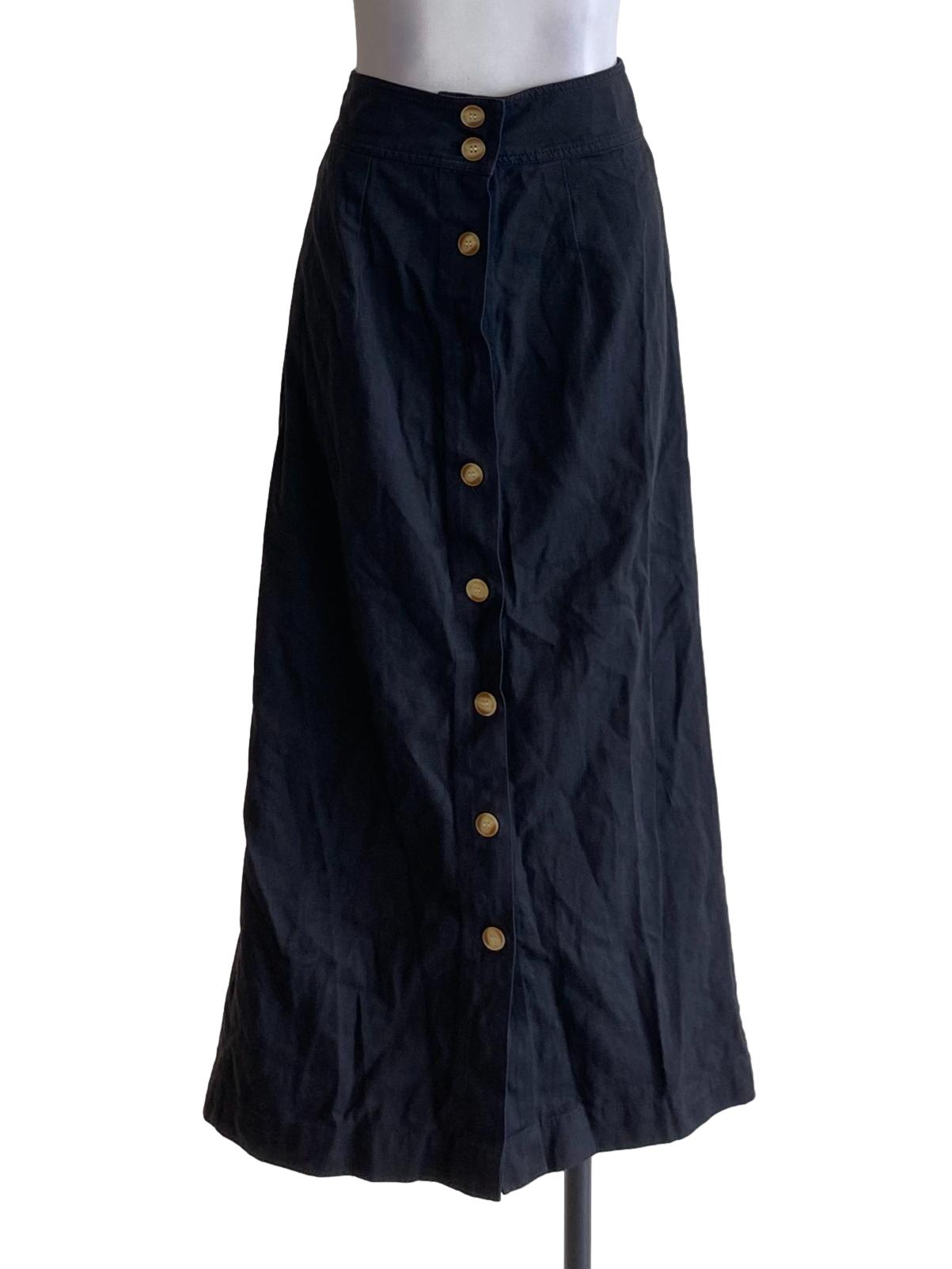 Coal Black Buttoned Down Long A-Line Skirt