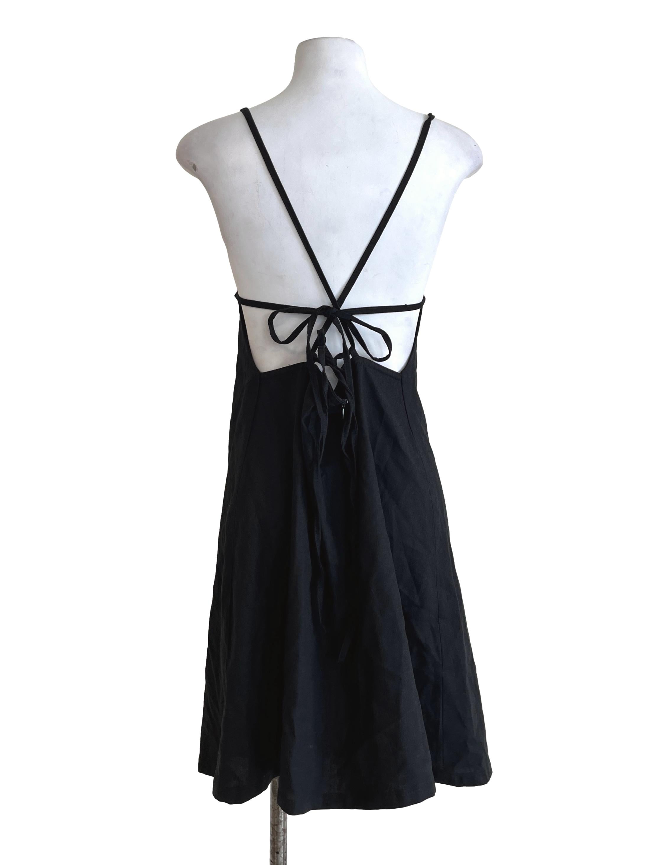 Ink Black Spaghetti Strap A-Line Dress