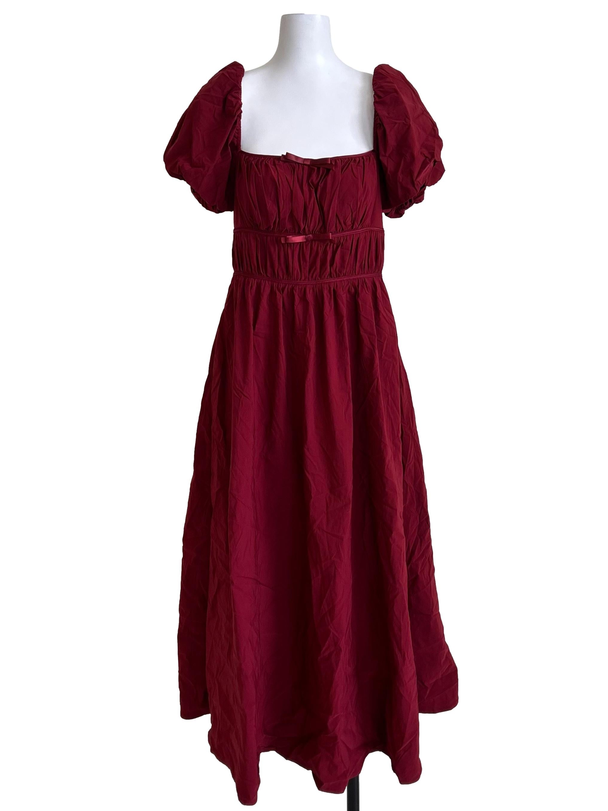 Burgundy Red Puff Sleeve Maxi Dress
