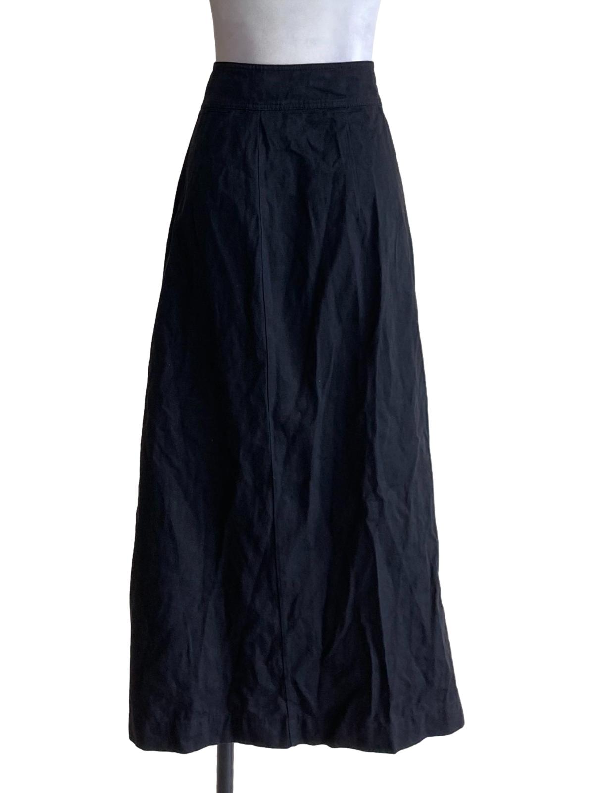 Coal Black Buttoned Down Long A-Line Skirt