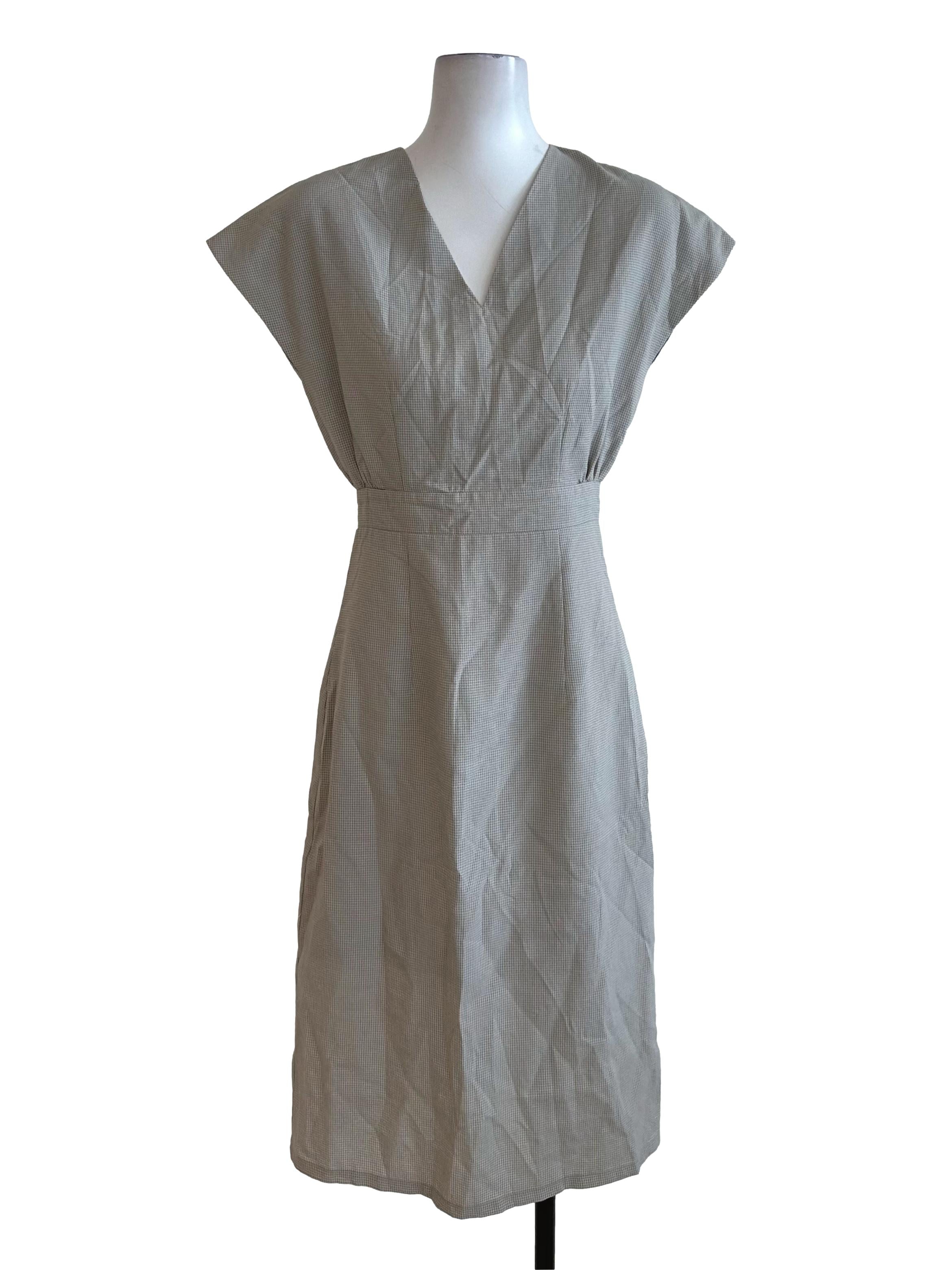 Hazel Grey Plaid V Neck Pegged Dress