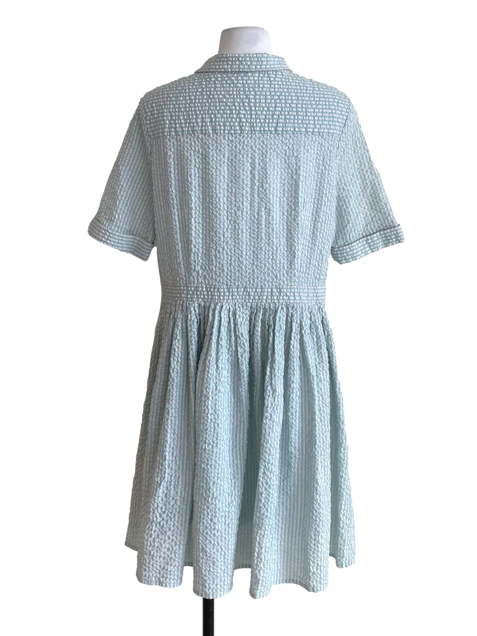 Teal Blue Bengal Stripes Tiered Shirt Dress