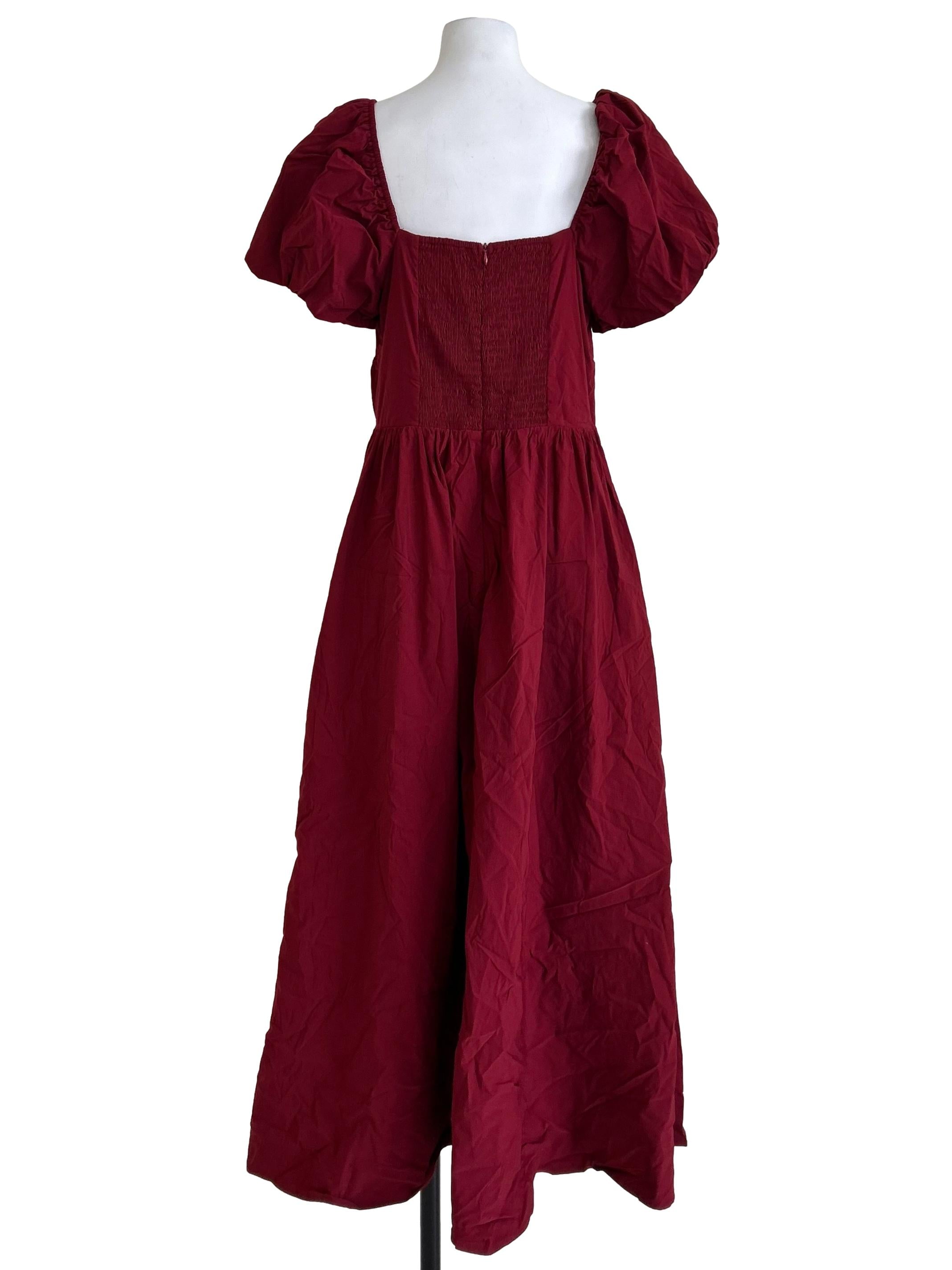 Burgundy Red Puff Sleeve Maxi Dress