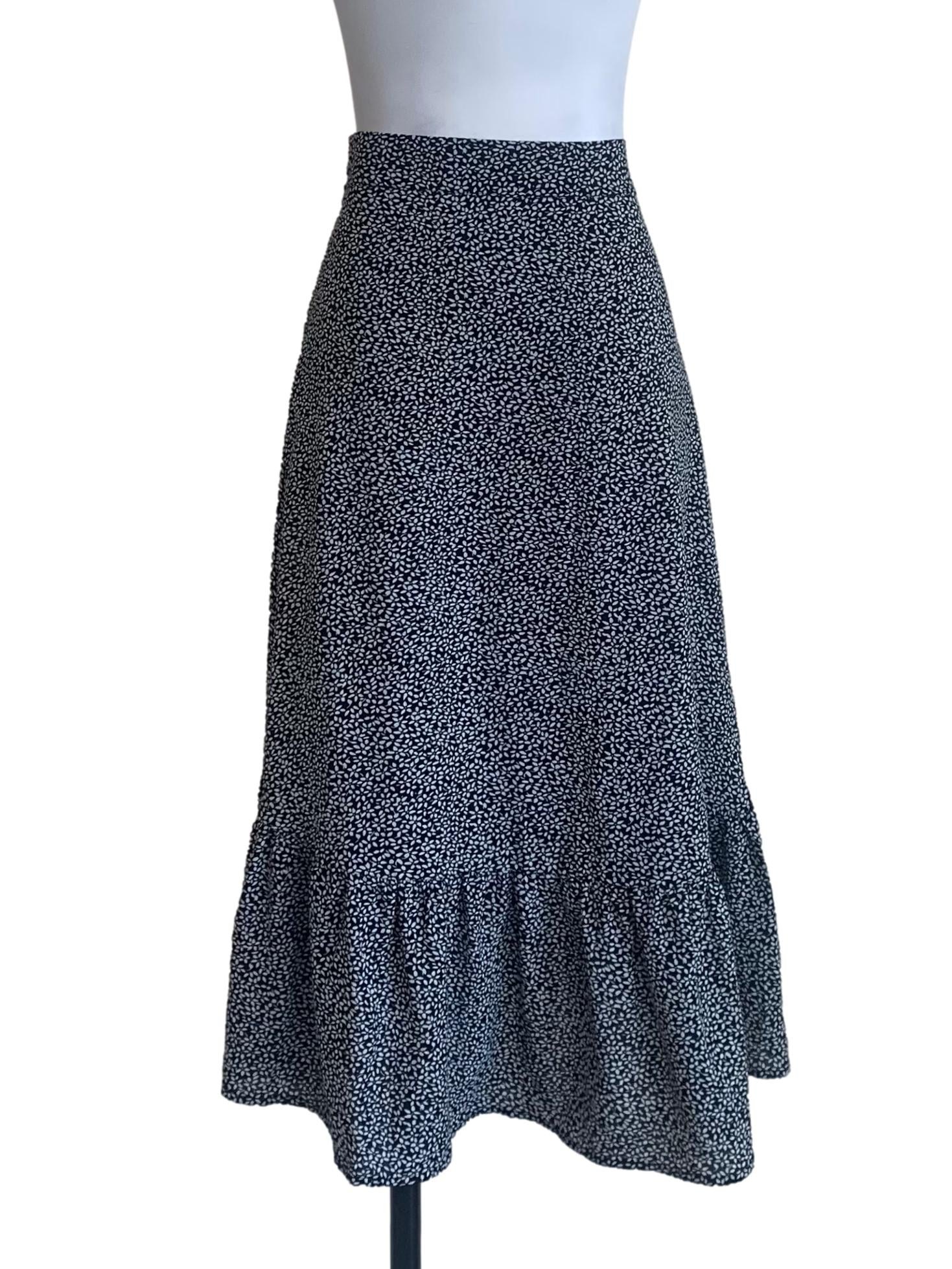 Crow Black Floral Pattern Wrap Skirt