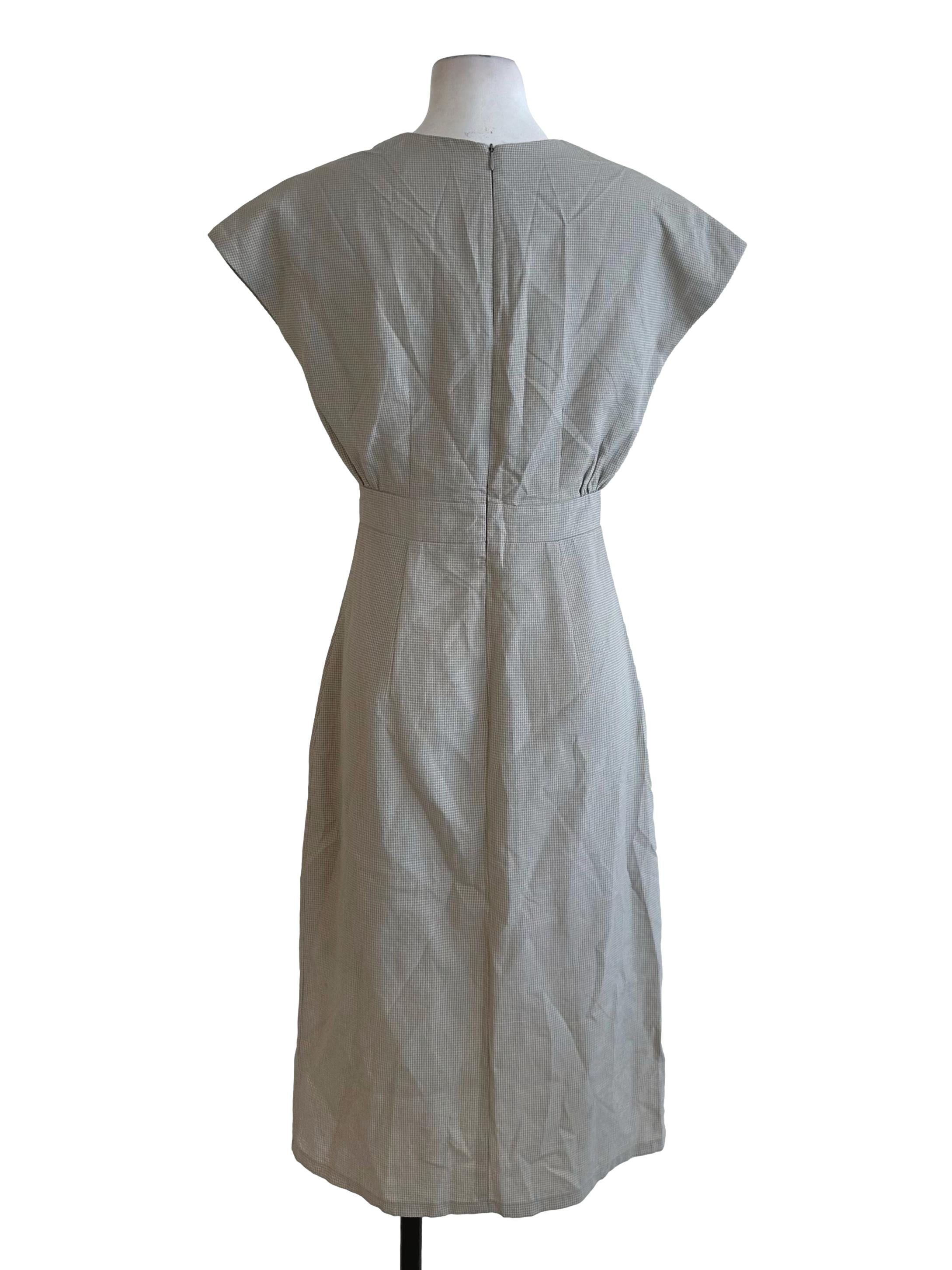 Hazel Grey Plaid V Neck Pegged Dress