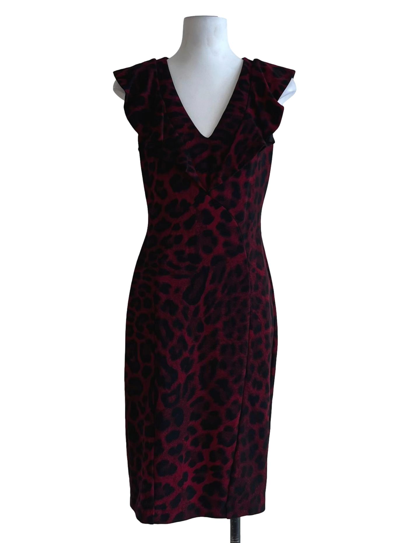 Wine Red V-Neck Sheath Dress