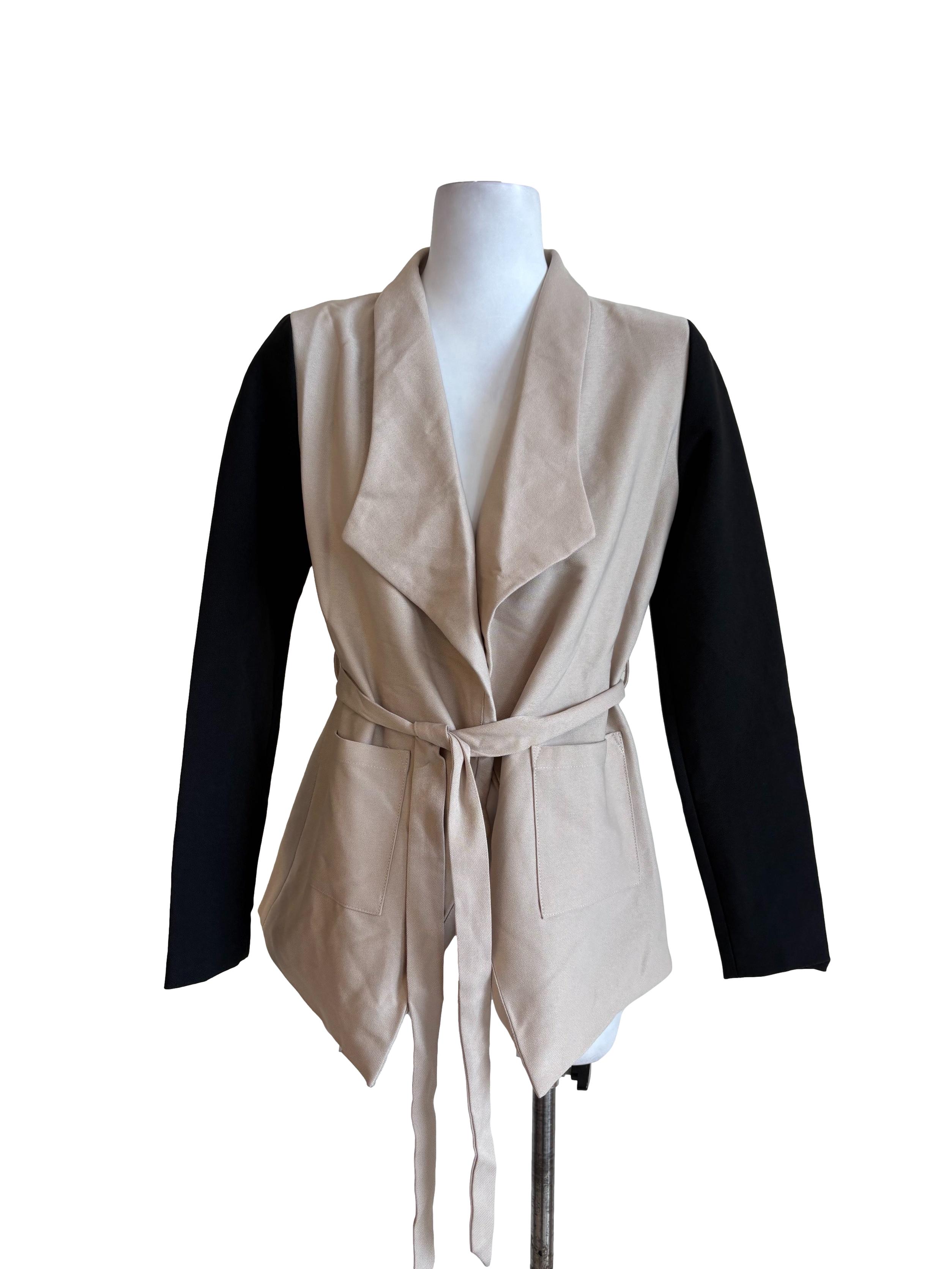 Beige Dual Colour Buttonless Blazer