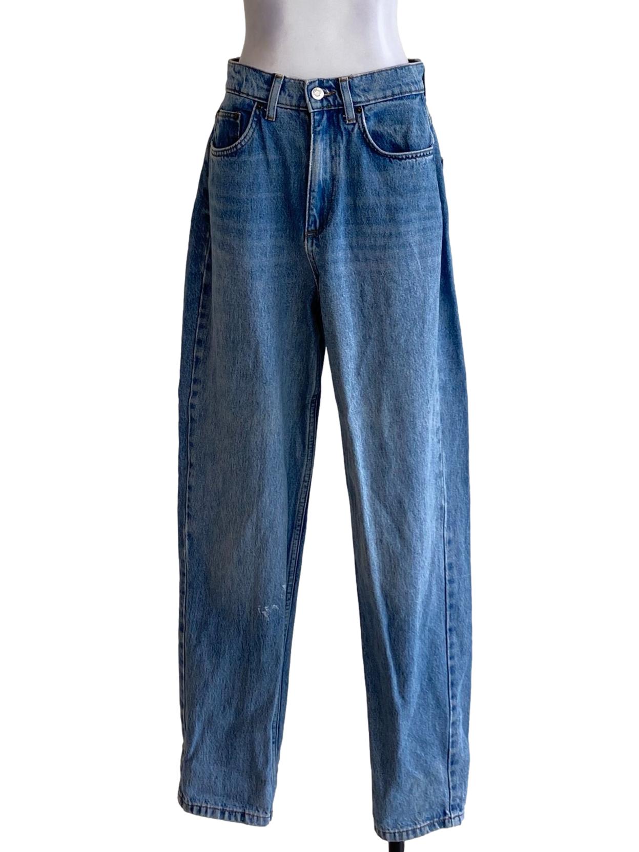 Denim Blue Buttoned Waist Regular Straight Jeans