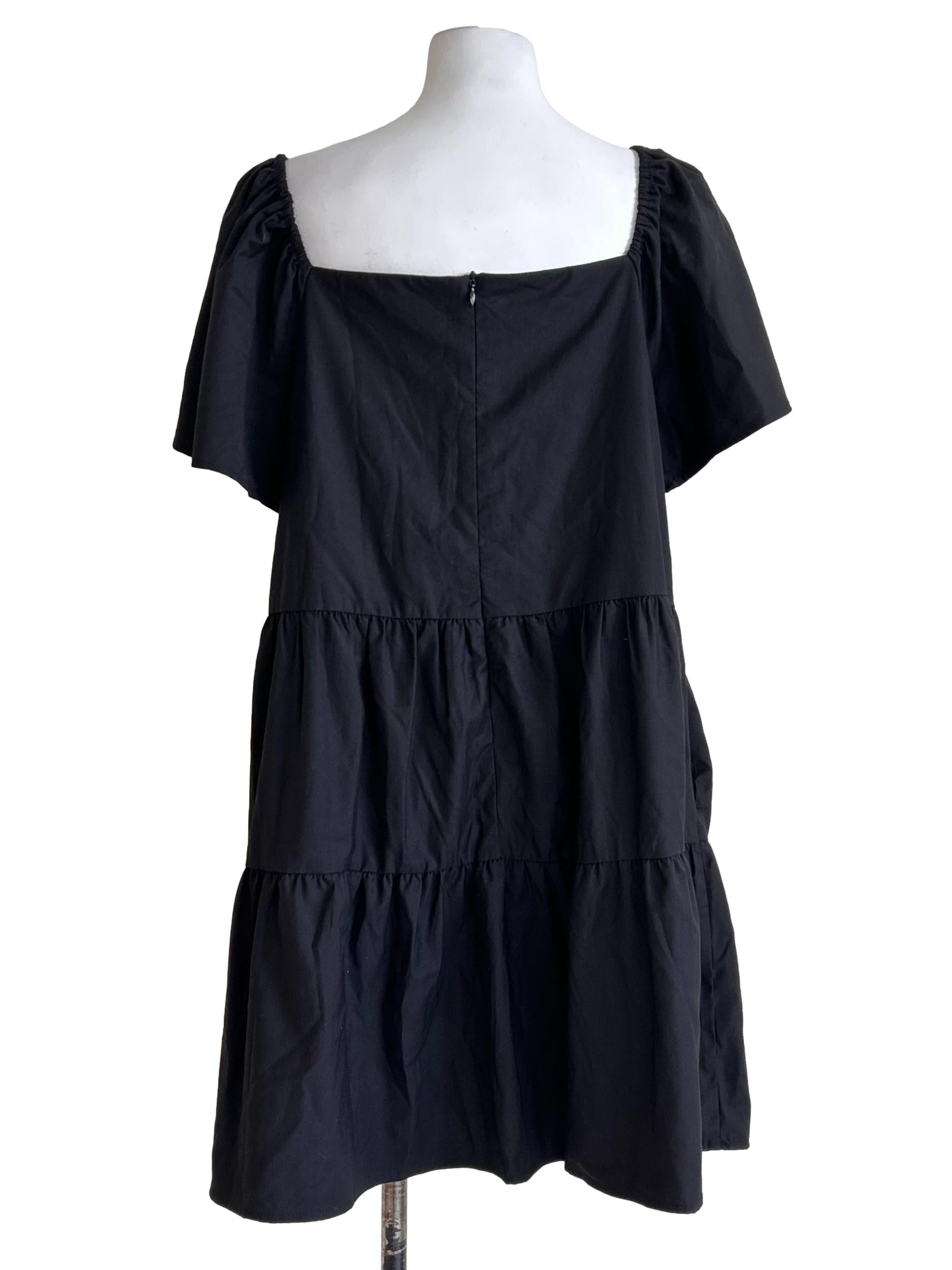 Black Flutter-Sleeved Tiered Mini Dress