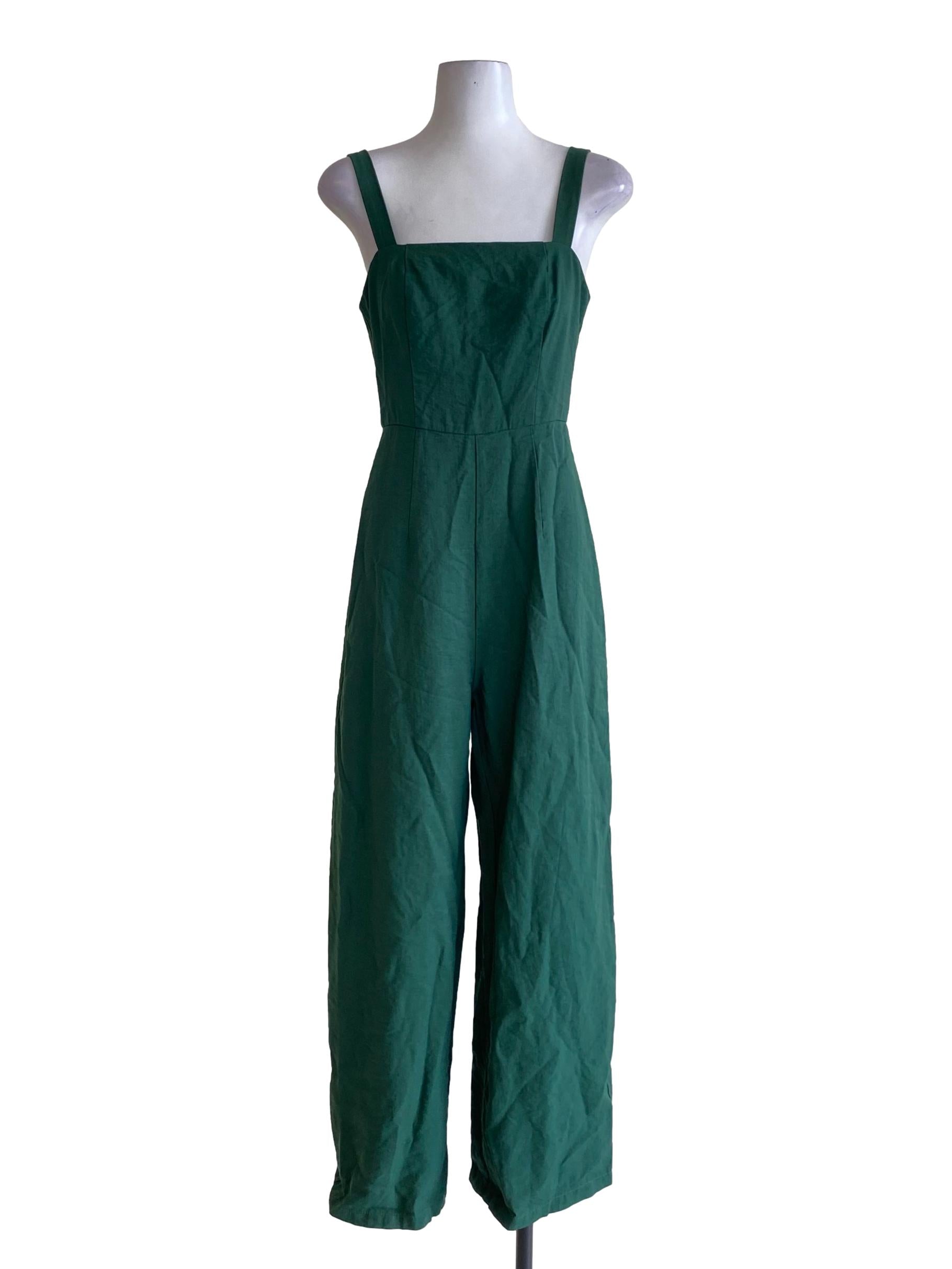 Emerald Green Square Neck Loose Jumpsuit