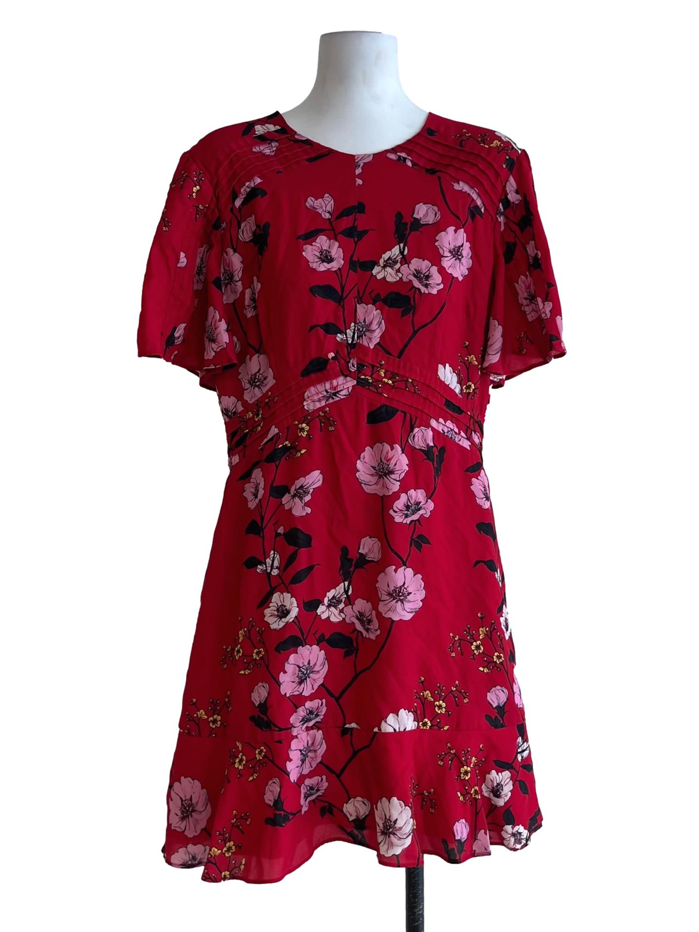 Crimson Red Floral Empire Dress