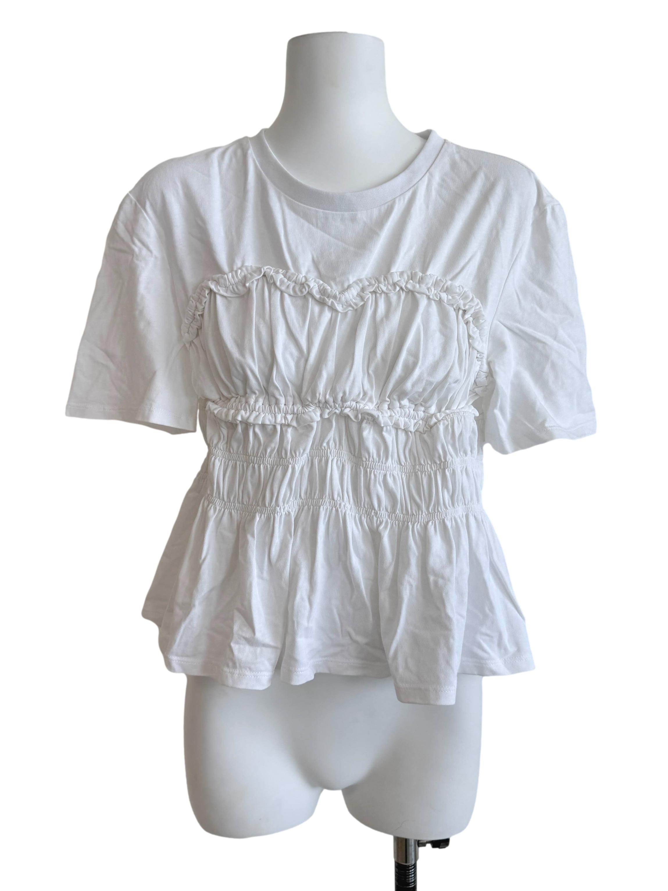 White Ruffle Short Sleeves Top