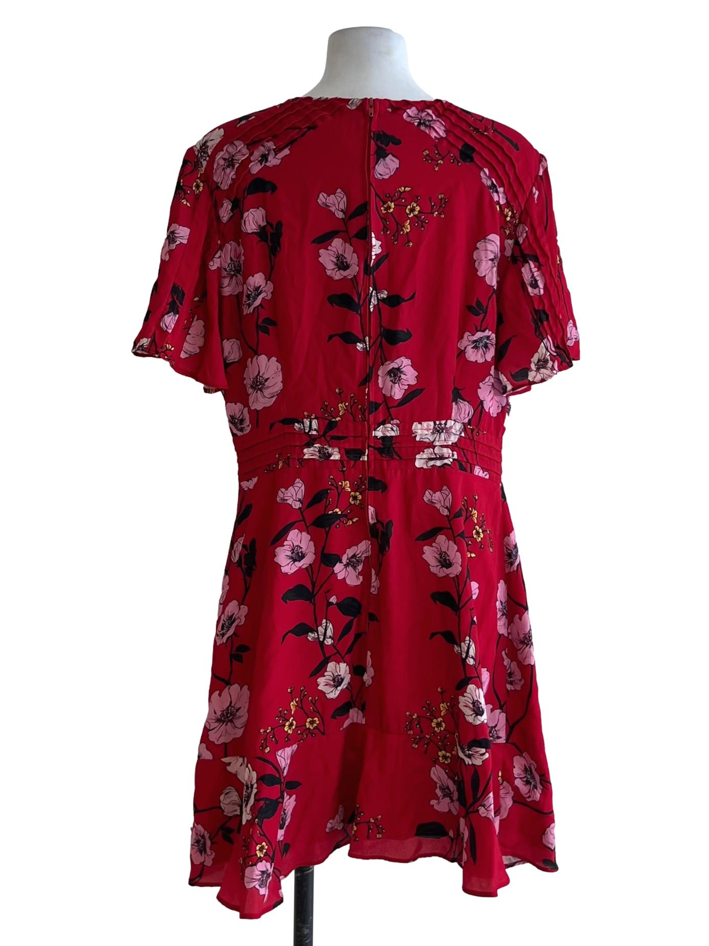 Crimson Red Floral Empire Dress