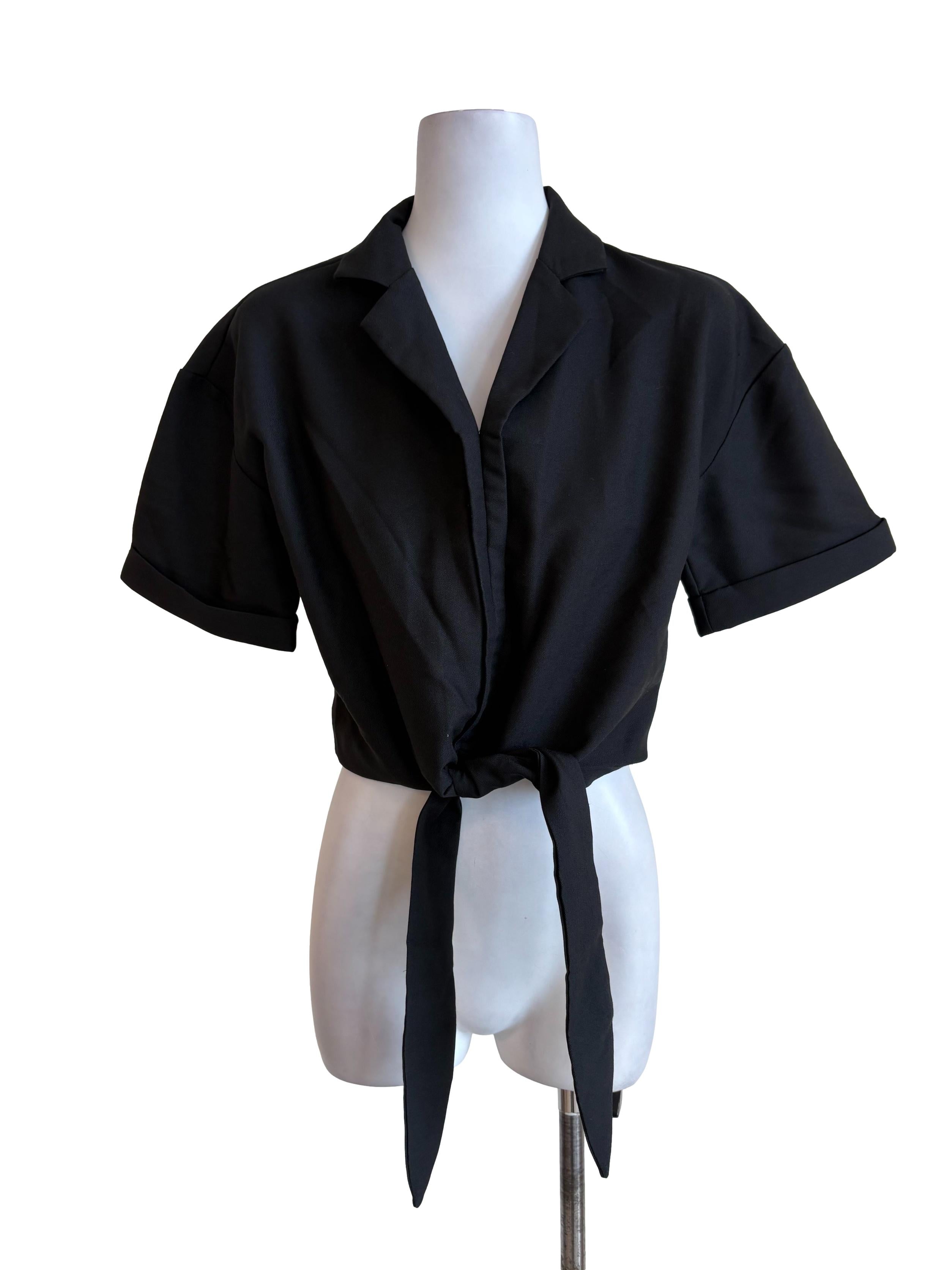 Black Solid Front Knot  Top