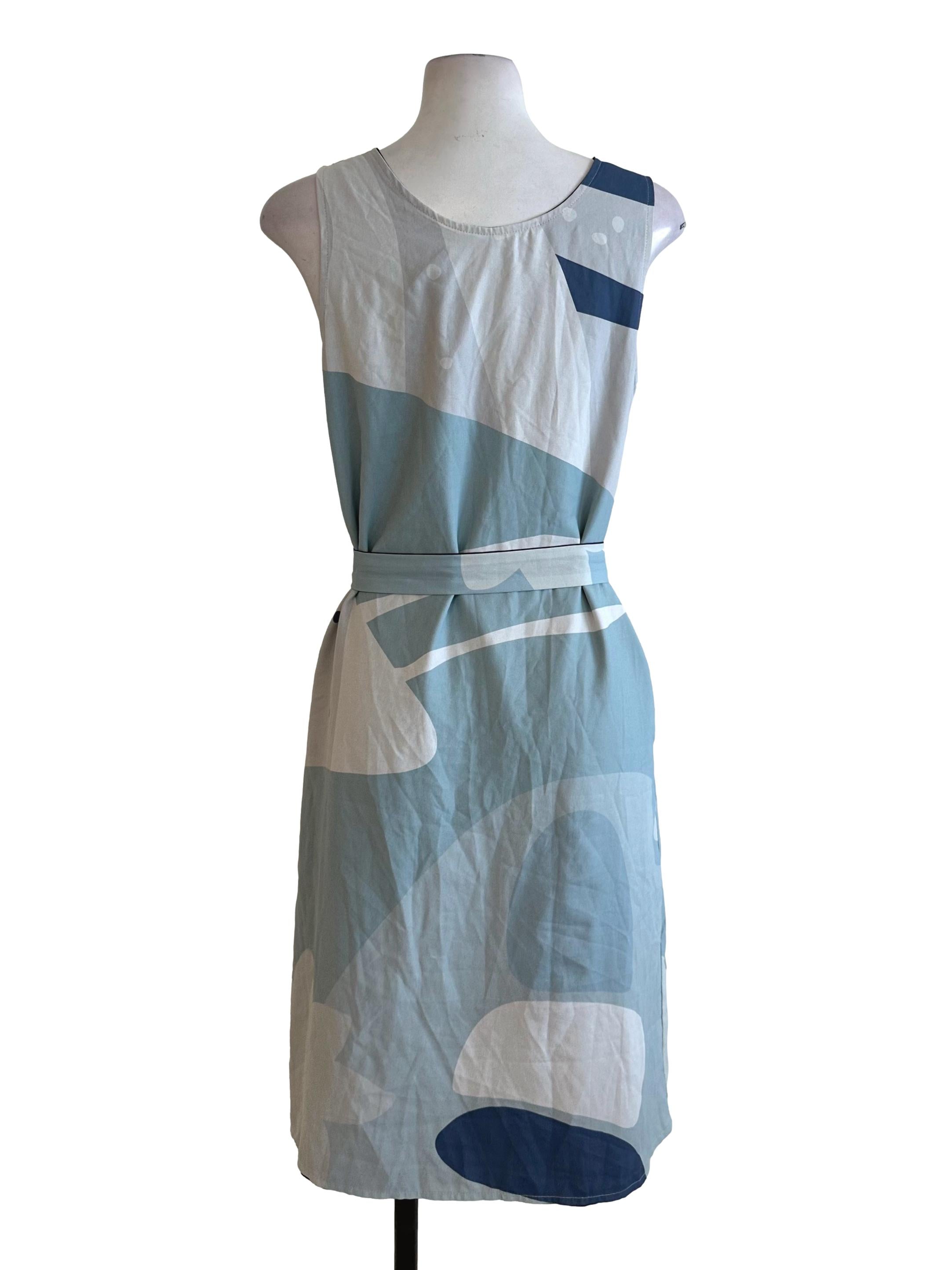 Ocean Blue Pattern V Neck Strap Dress