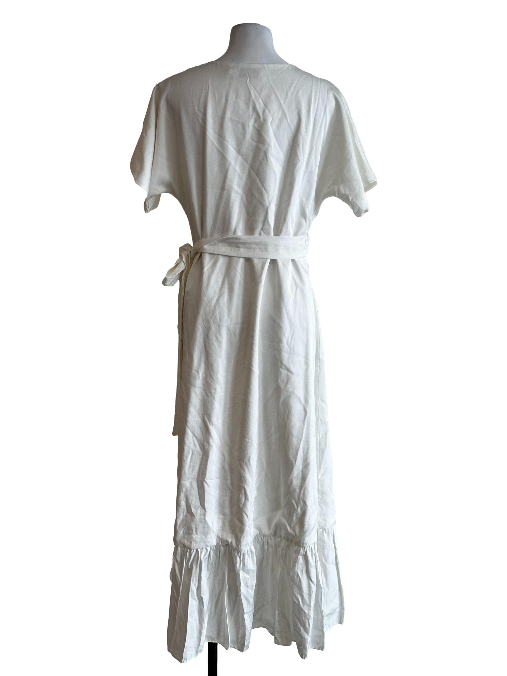 Daisy White Ruffles Pattern Wrap Dress