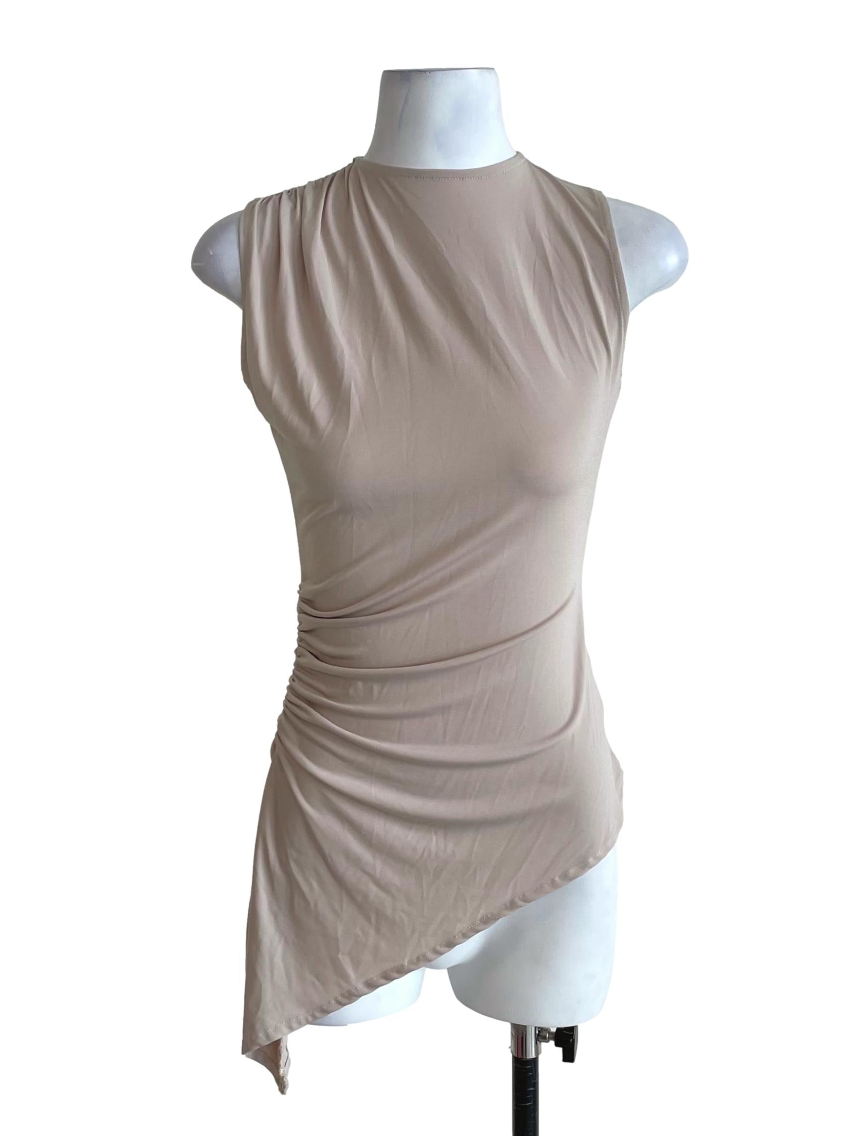 Ivory White Draped Asymmetric Slim Top