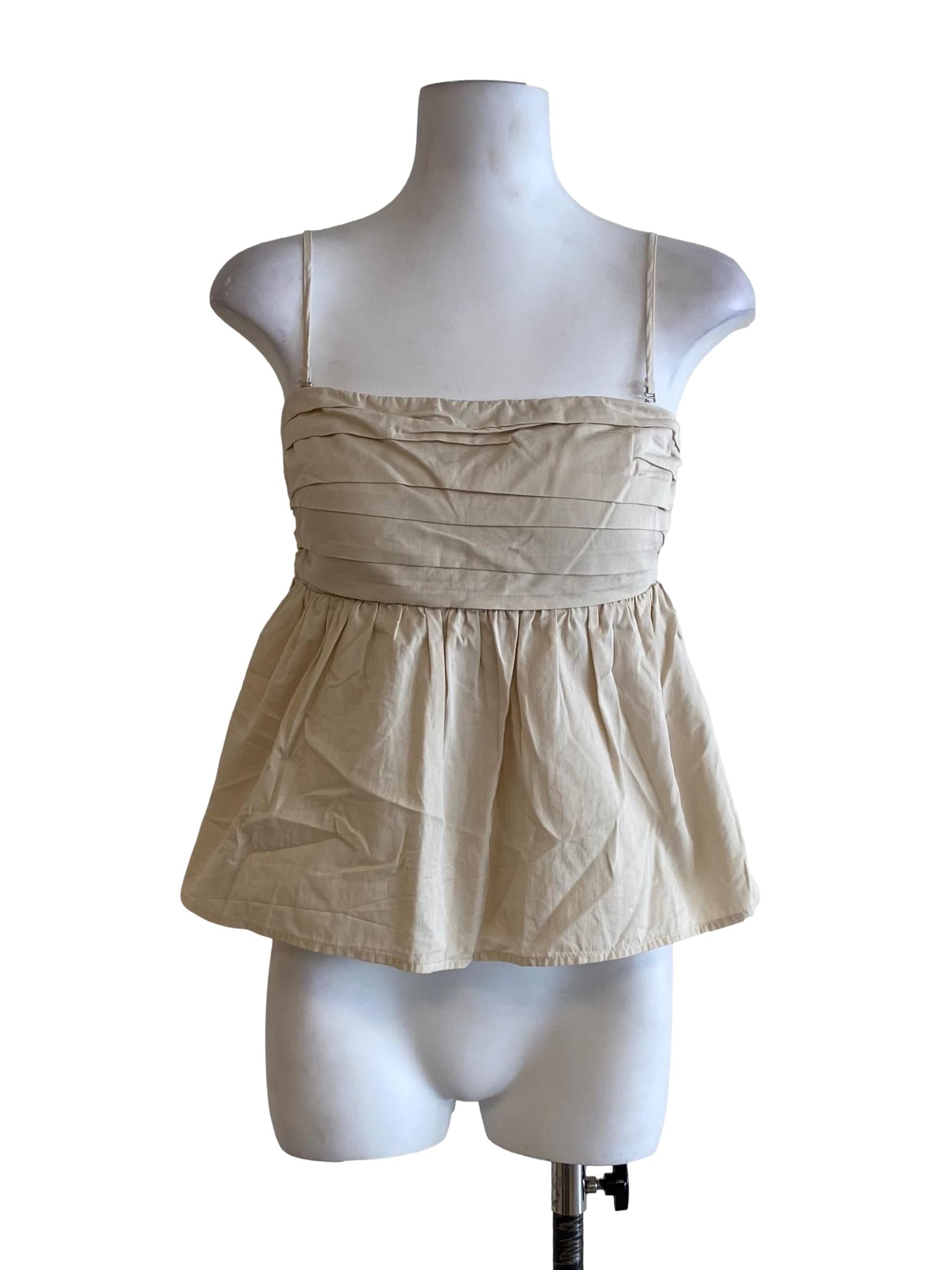 Cream Blonde Pleated Square Sleeveless Top