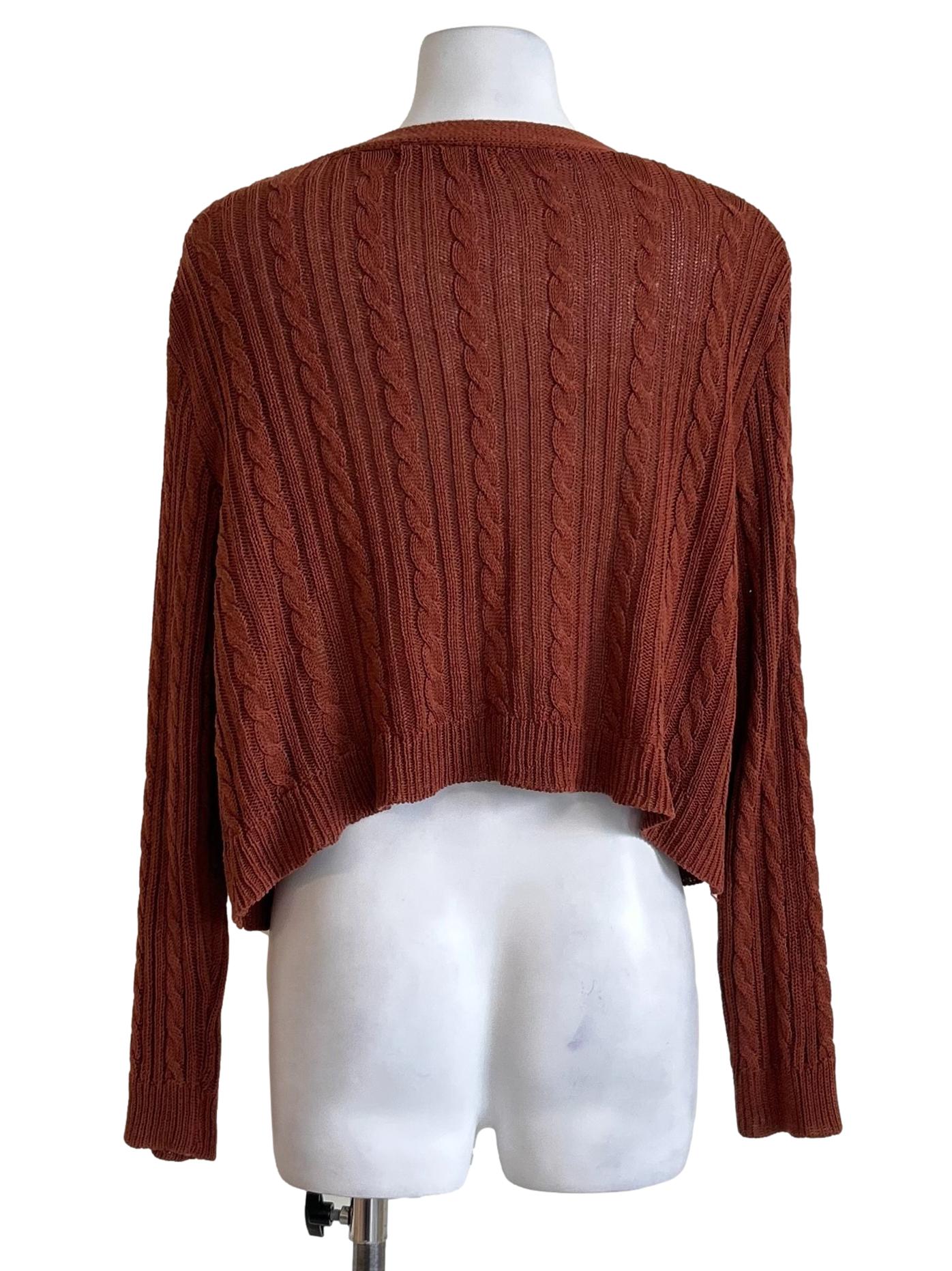 Terracotta Brown Cable-Knit Cardigan