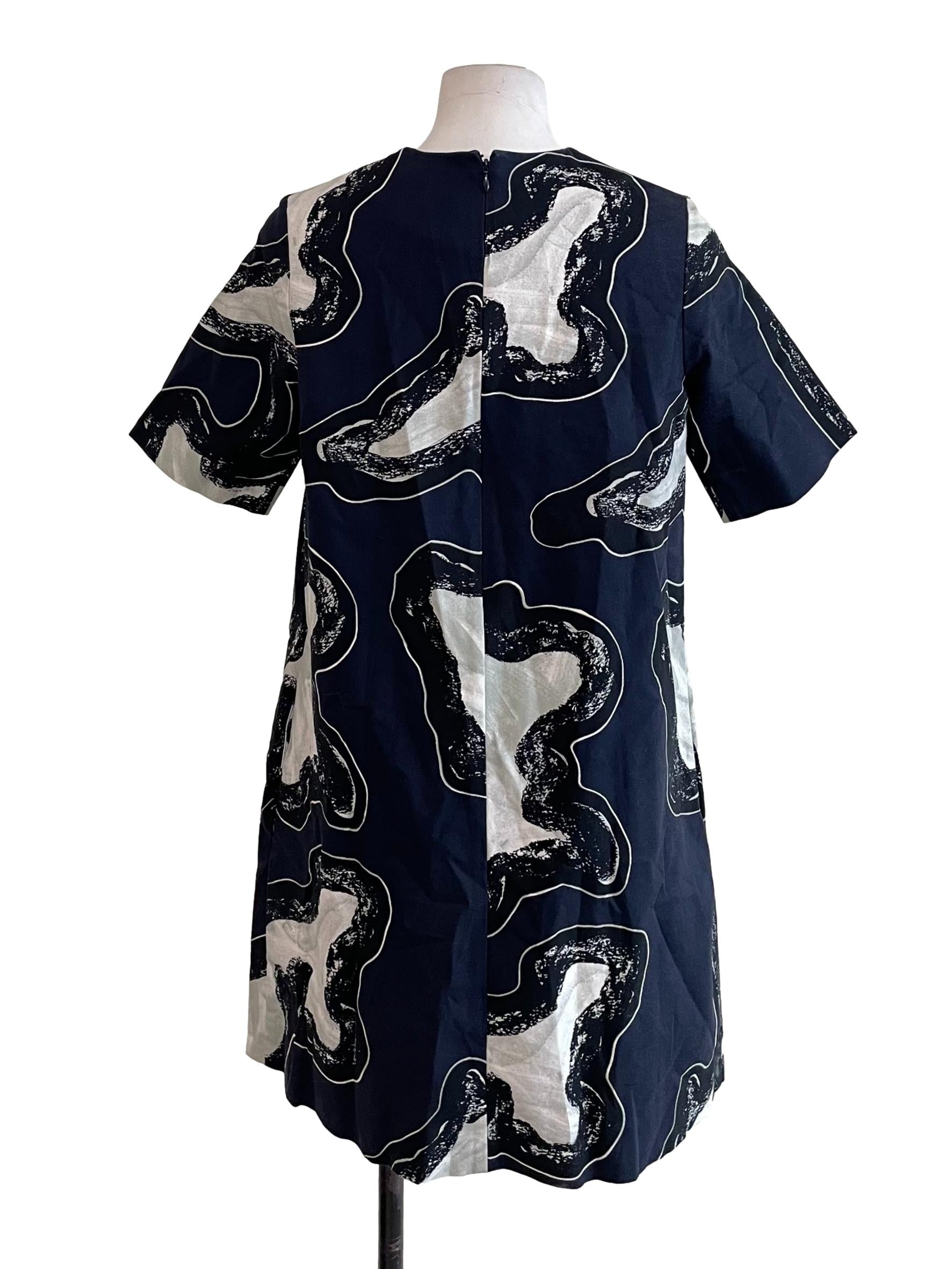 Deep Navy Print A-Line Dress