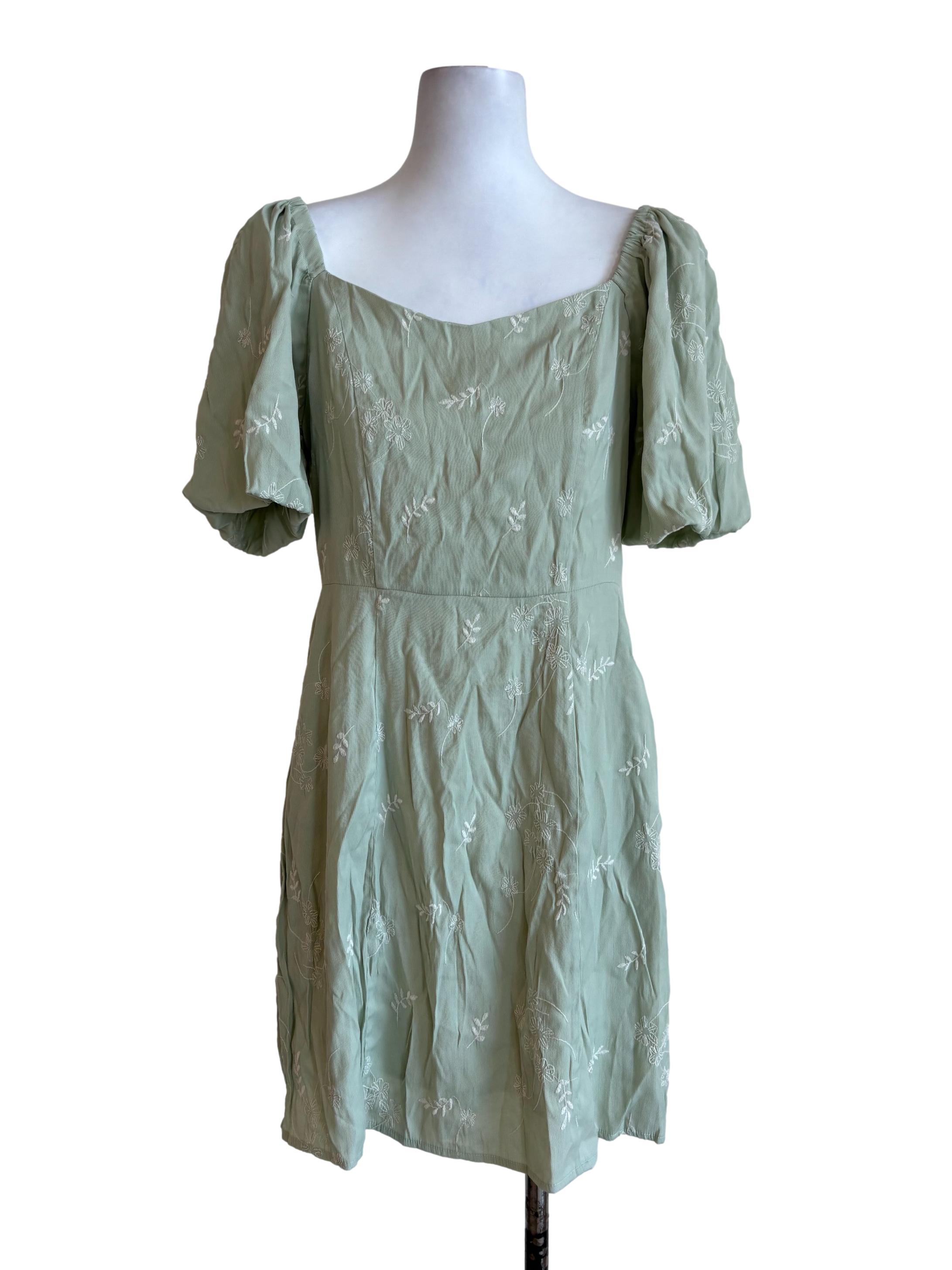 Olive Floral Embroidered Mini Dress