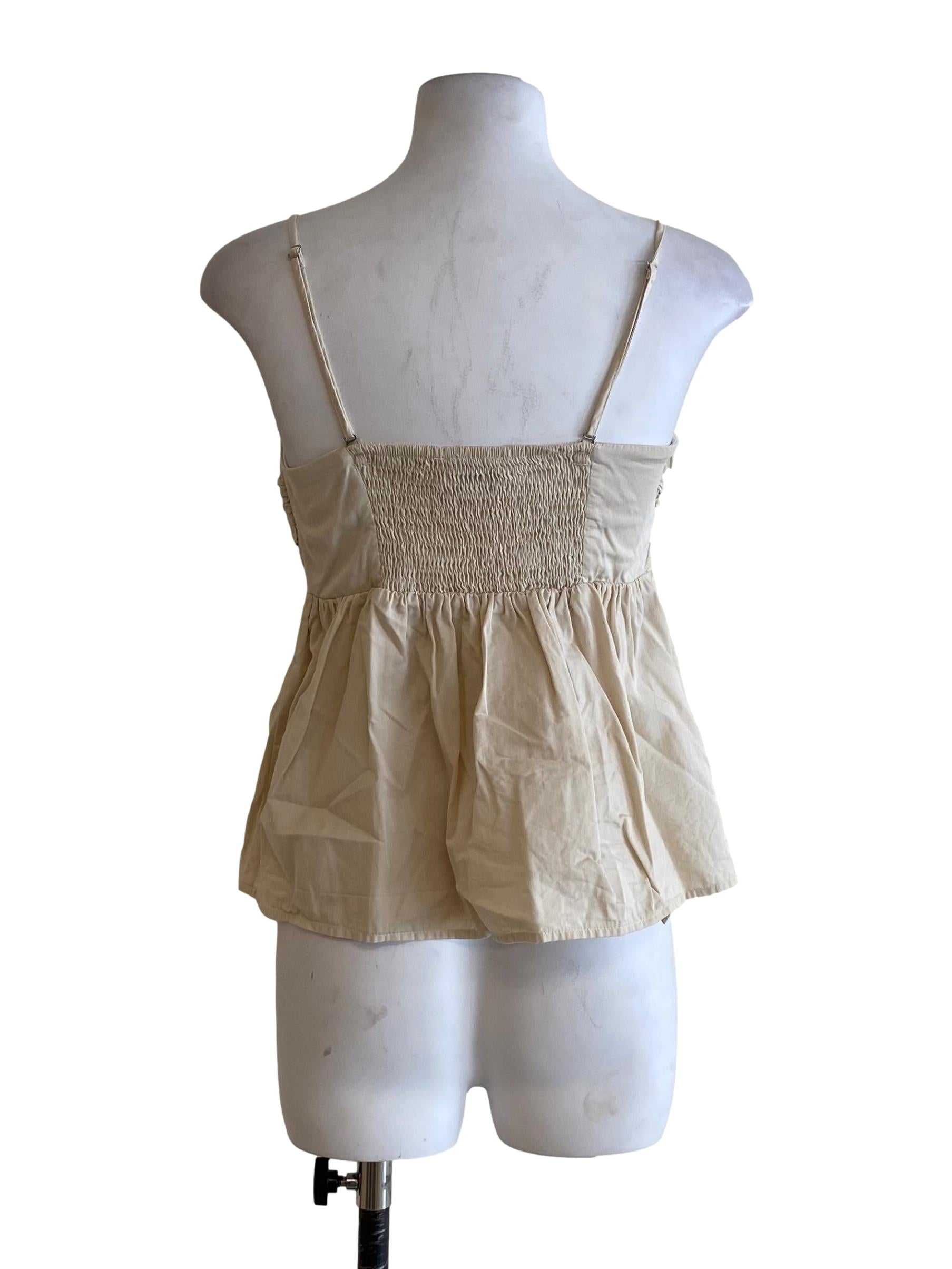 Cream Blonde Pleated Square Sleeveless Top