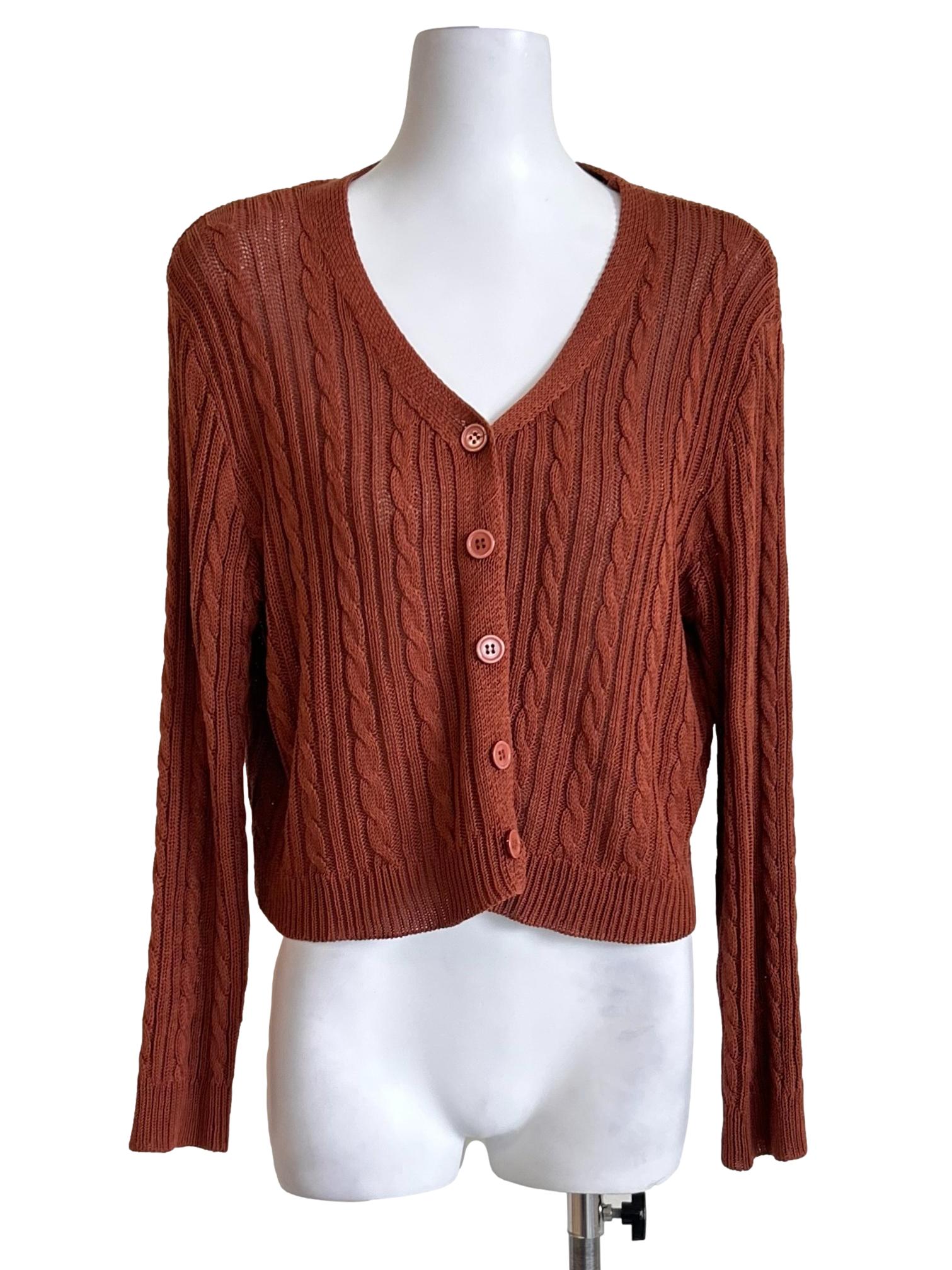 Terracotta Brown Cable-Knit Cardigan