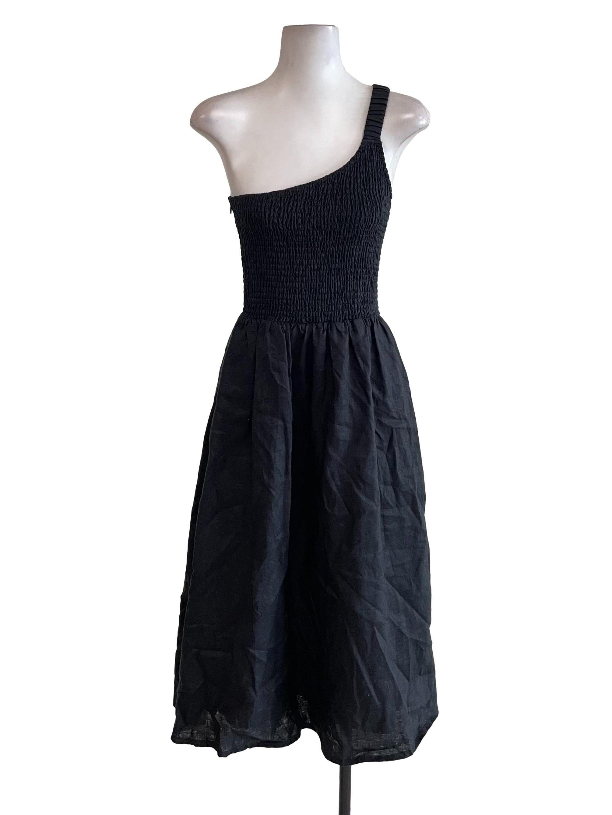 Black Asymmetric Shirred Dress