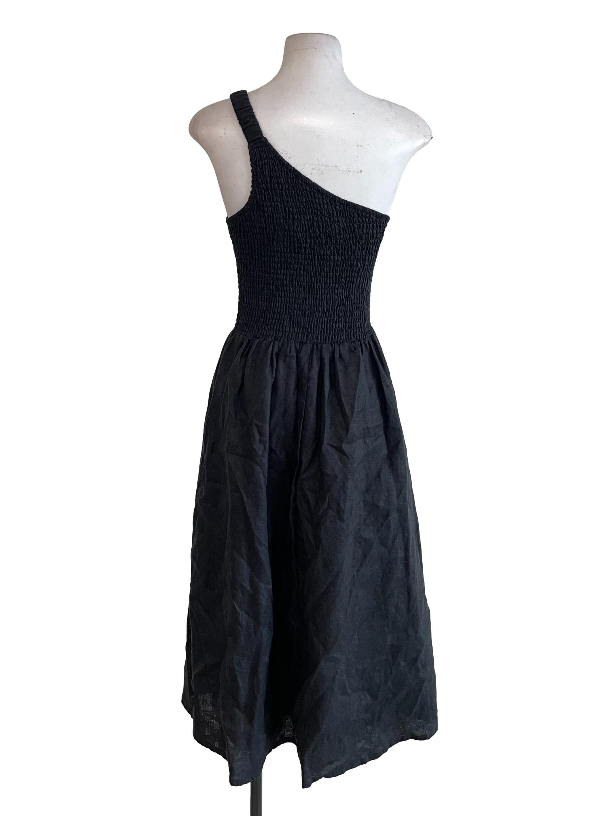 Black Asymmetric Shirred Dress