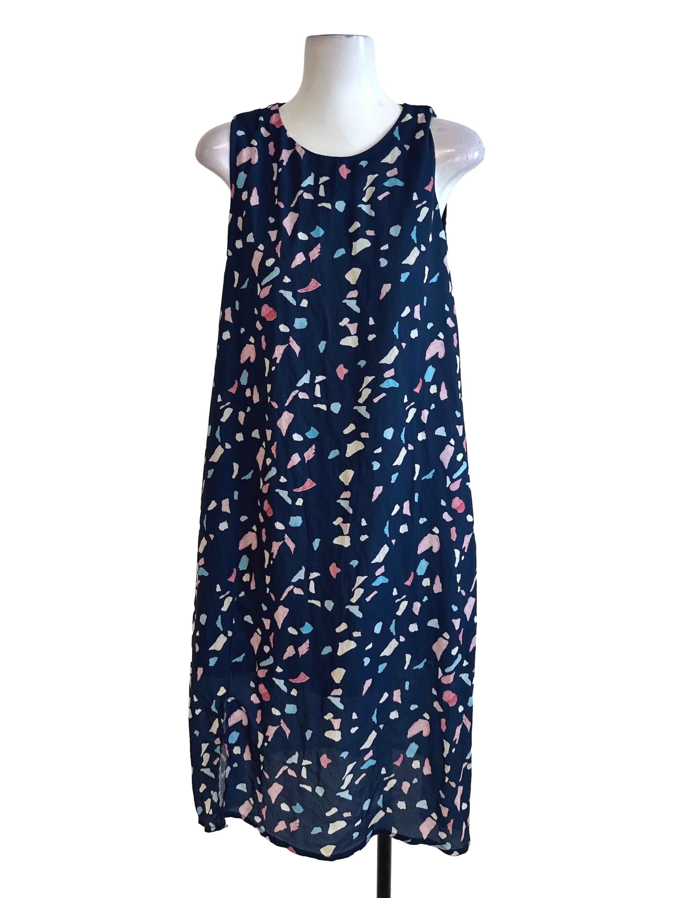 Navy Blue Pattern Round Neck Dress