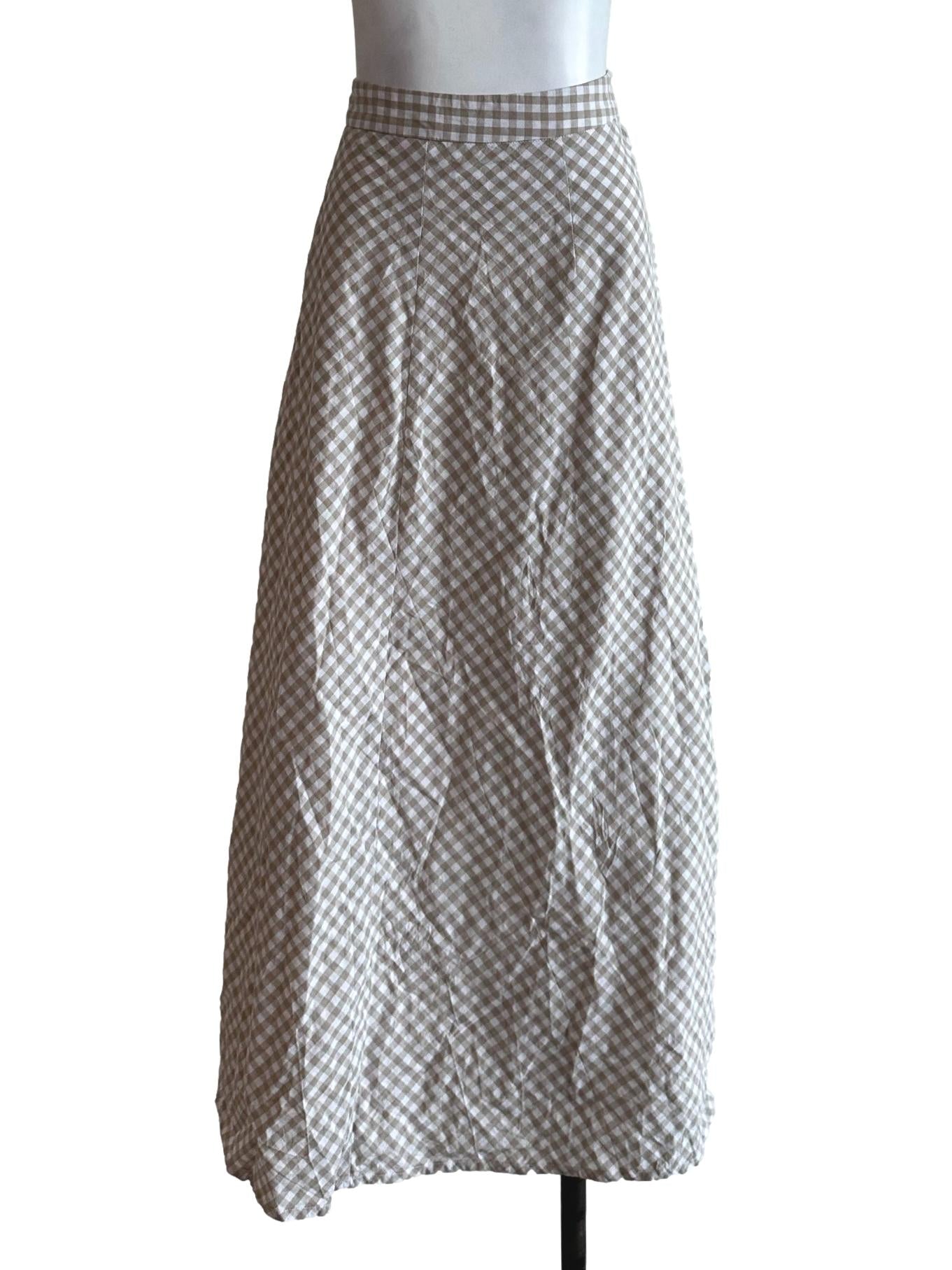 Beige Gingham Pattern Skirt