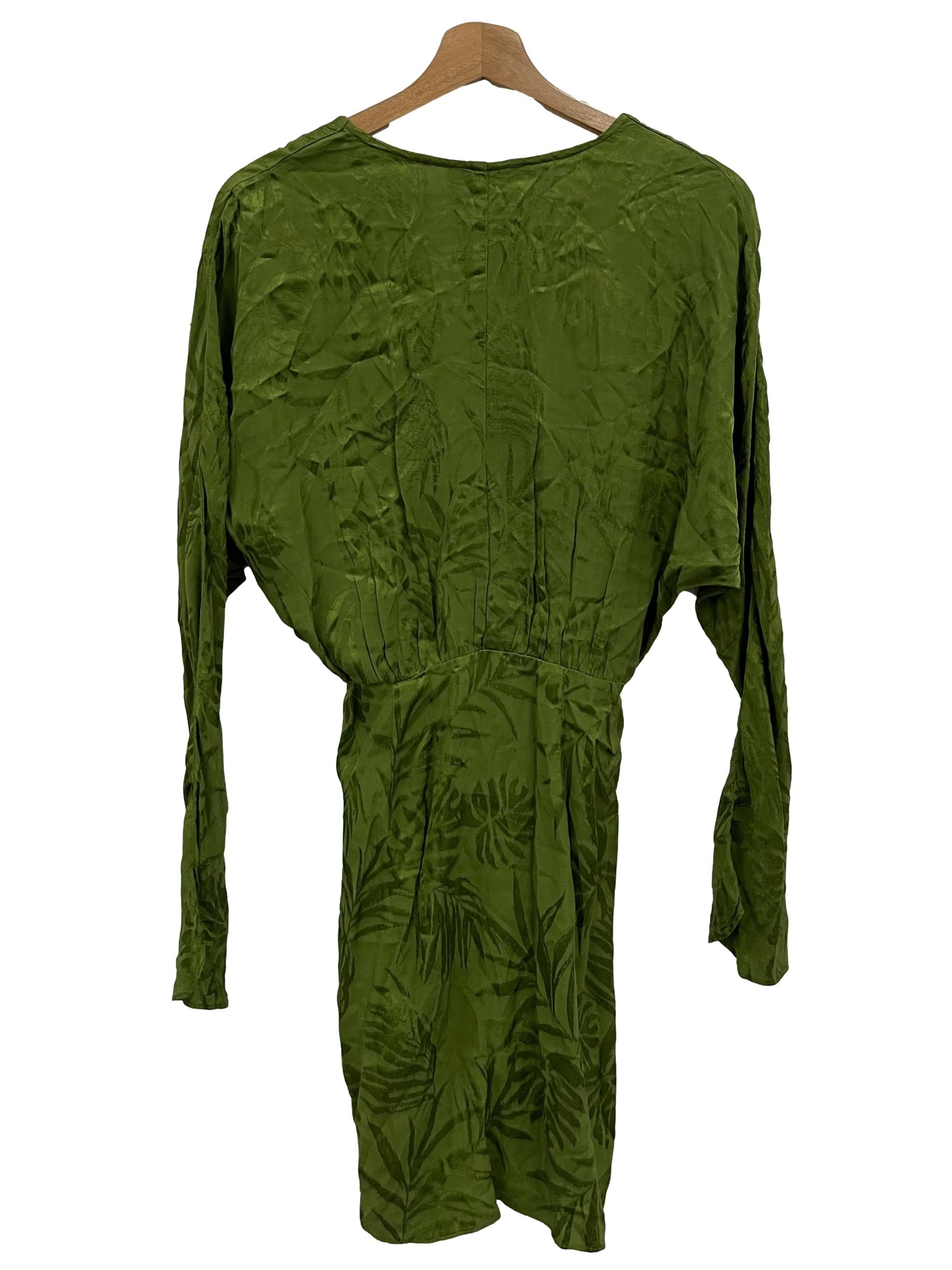 Never Fully Dressed Green V-Neck Patterned Button Down Dress