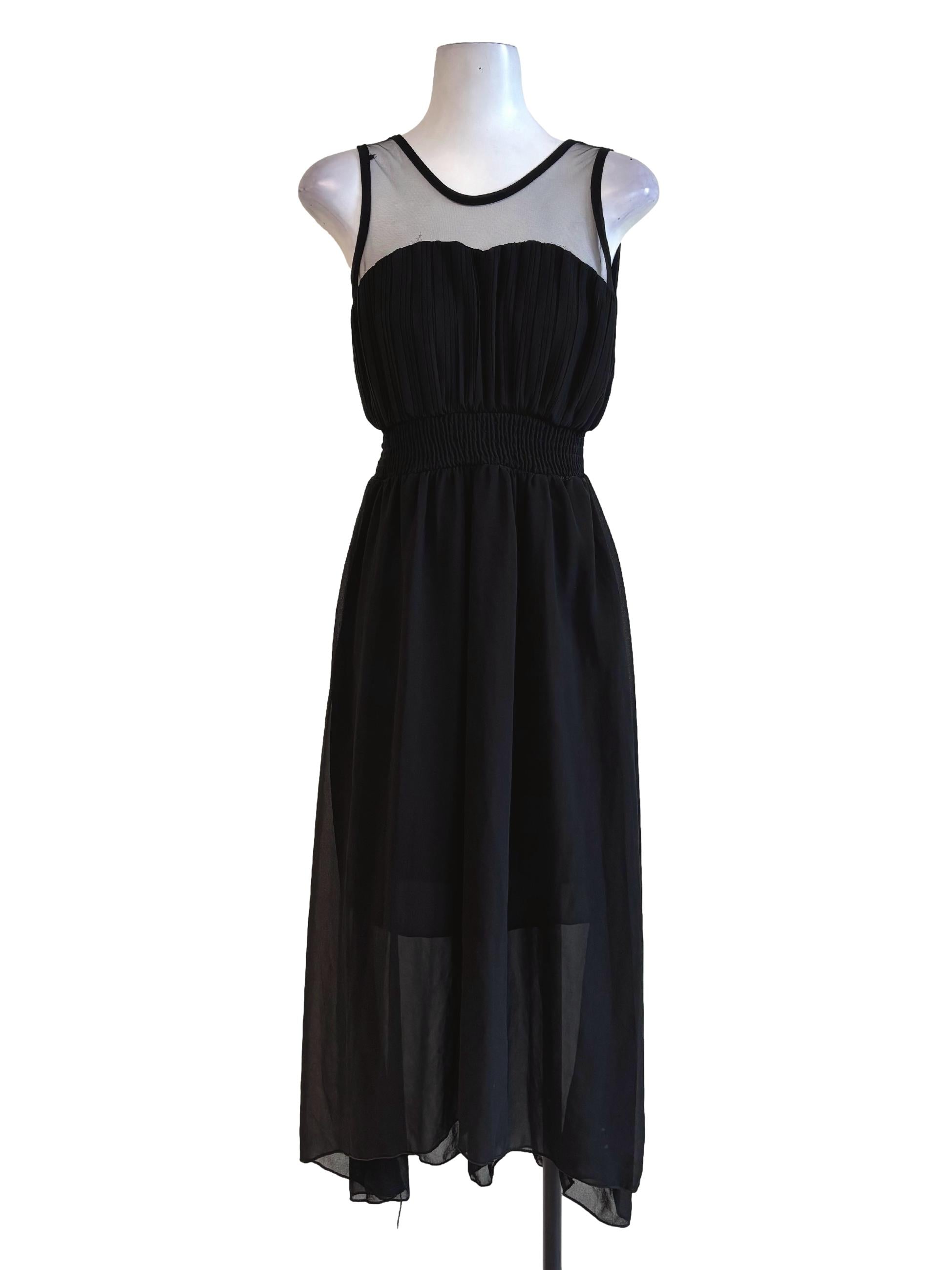 Jet Black Chiffon Flowy Sleeveless Dress