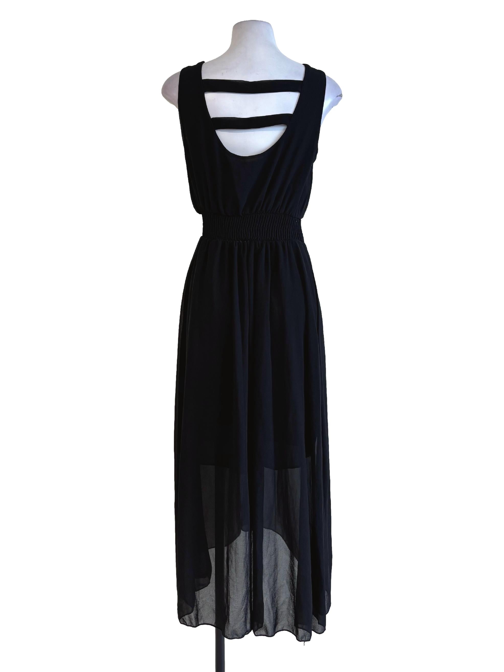 Jet Black Chiffon Flowy Sleeveless Dress