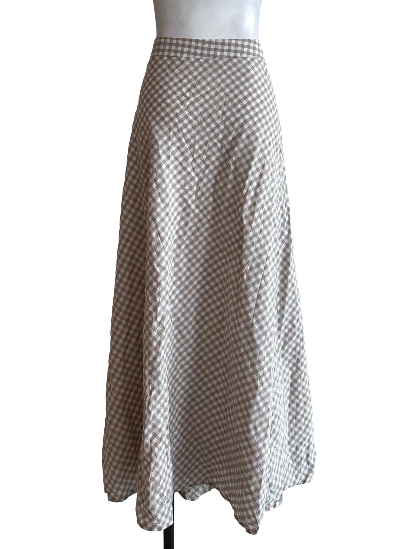 Beige Gingham Pattern Skirt