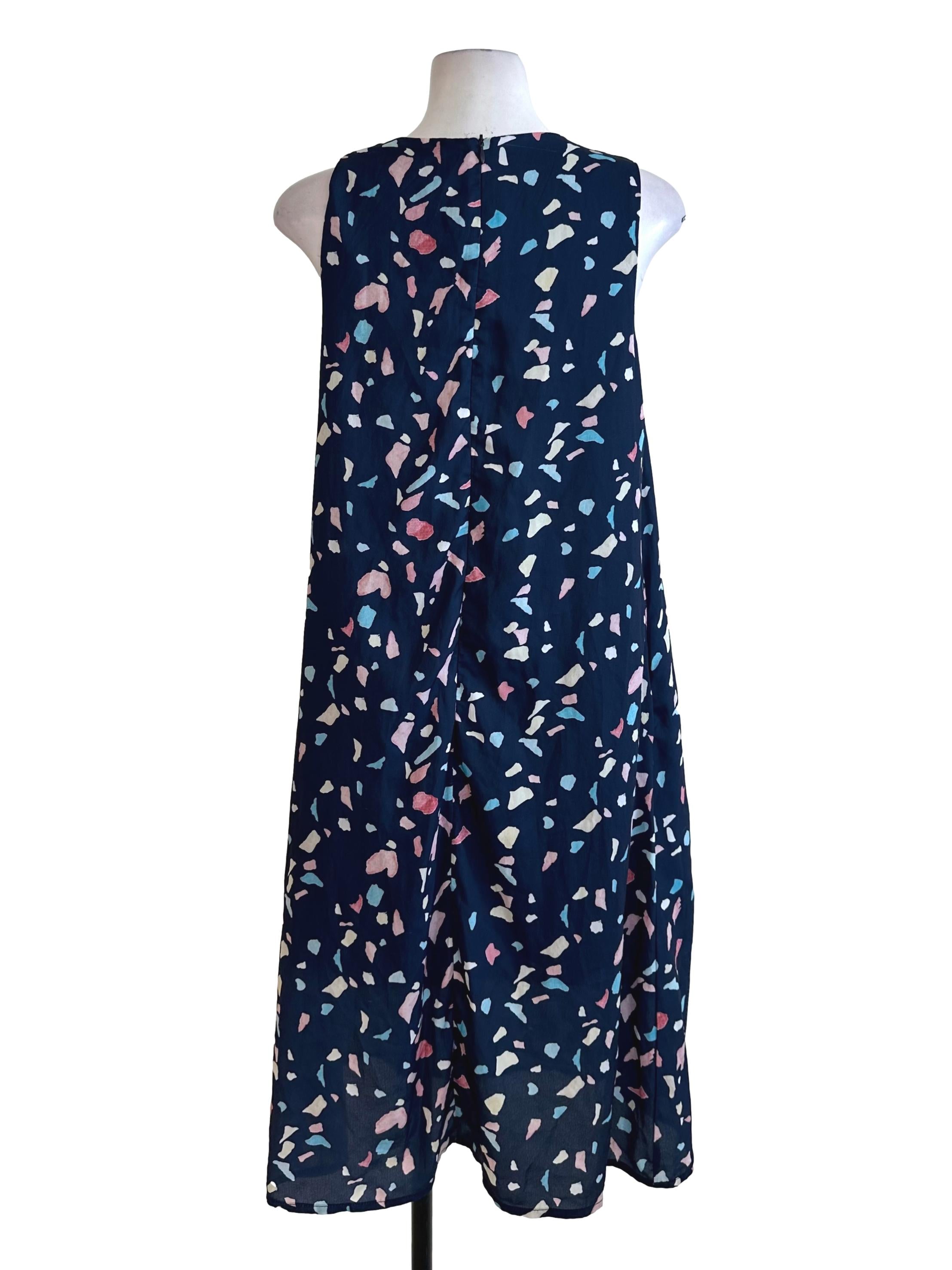 Navy Blue Pattern Round Neck Dress