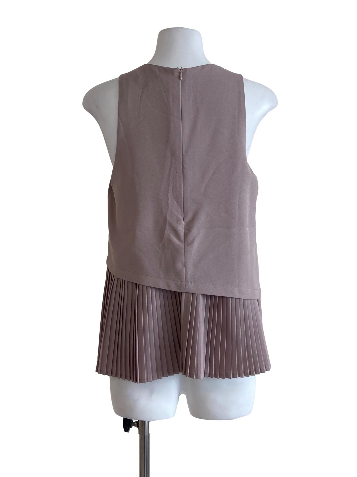 Sepia Beige Half Accordion Sleeveless Blouse