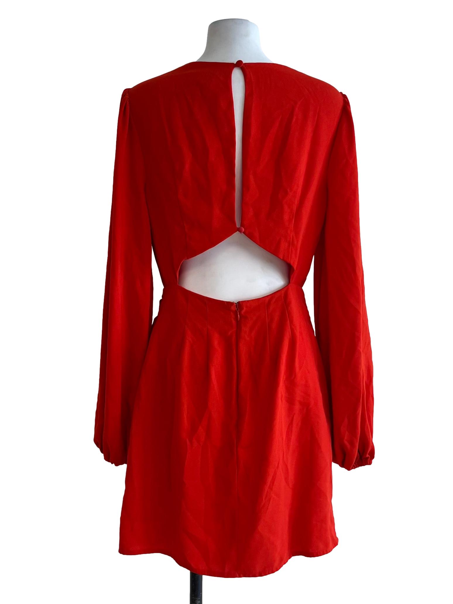 Fire Orange Jewel Neckline Empire Dress