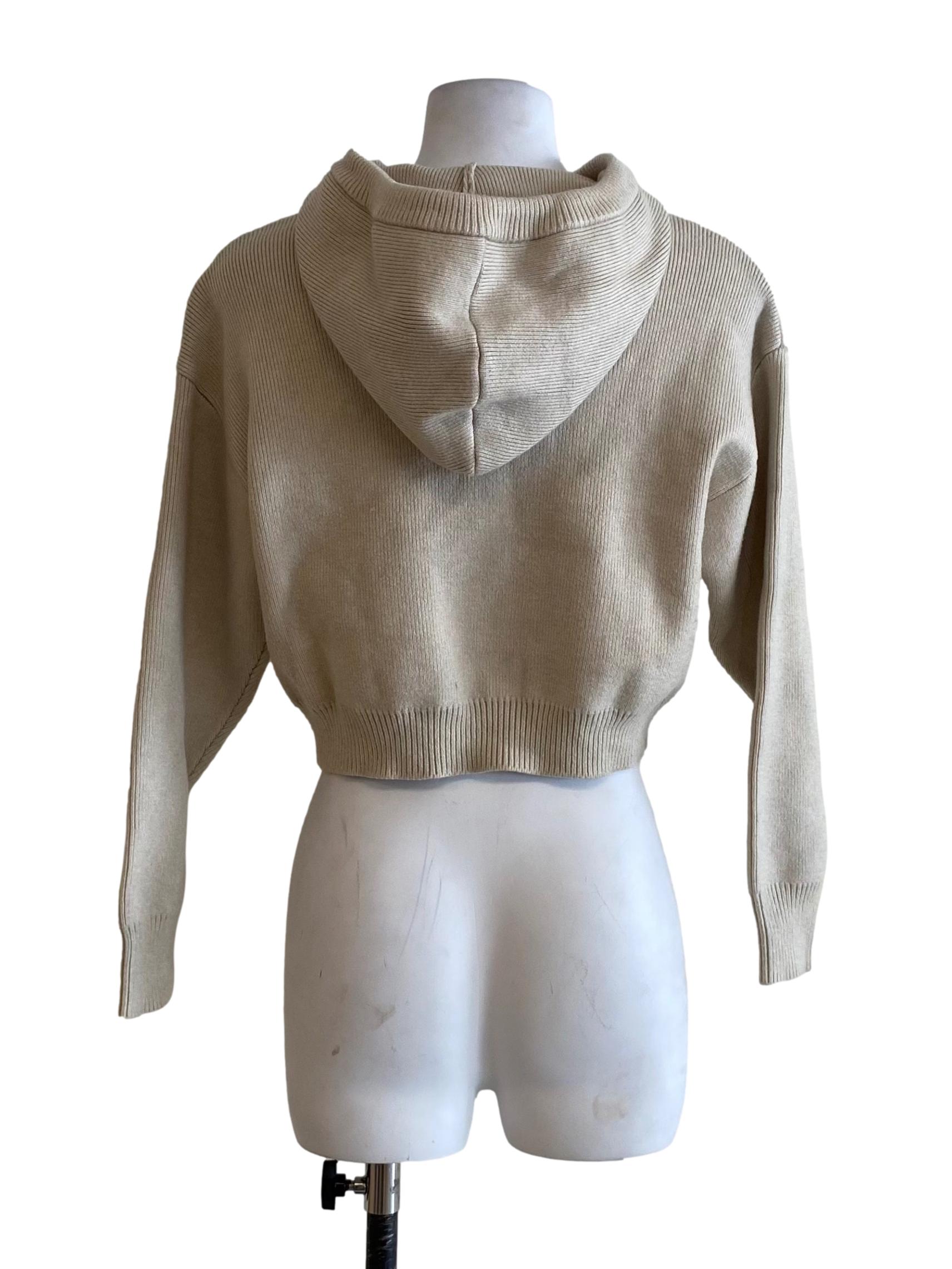 Beige Knitted Cropped Hoodie
