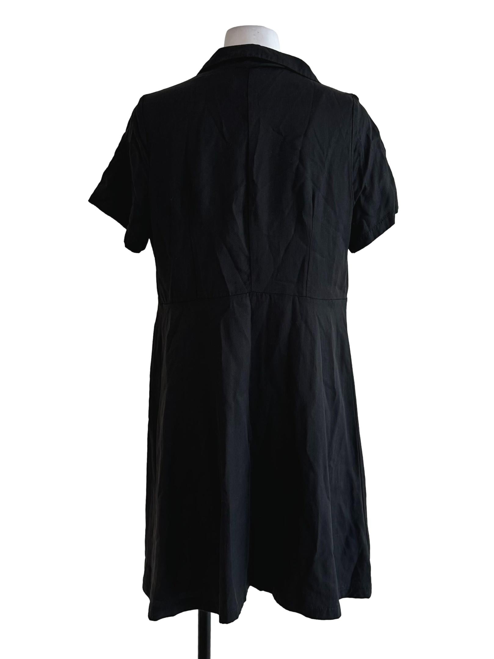 Black Plain Collar Midi Dress